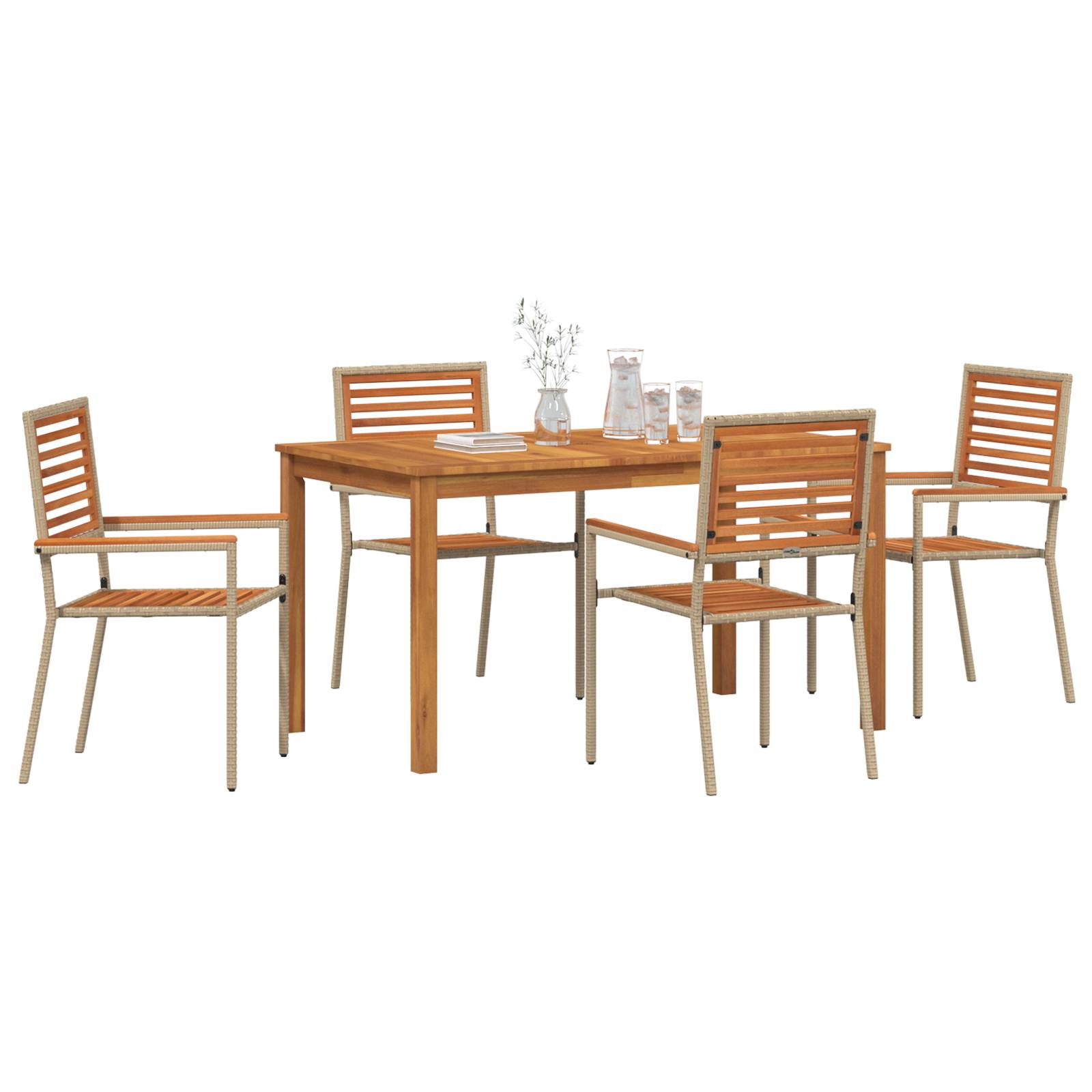 vidaXL 5-teiliges Garten Essset Beige Poly-Rattan Akazie