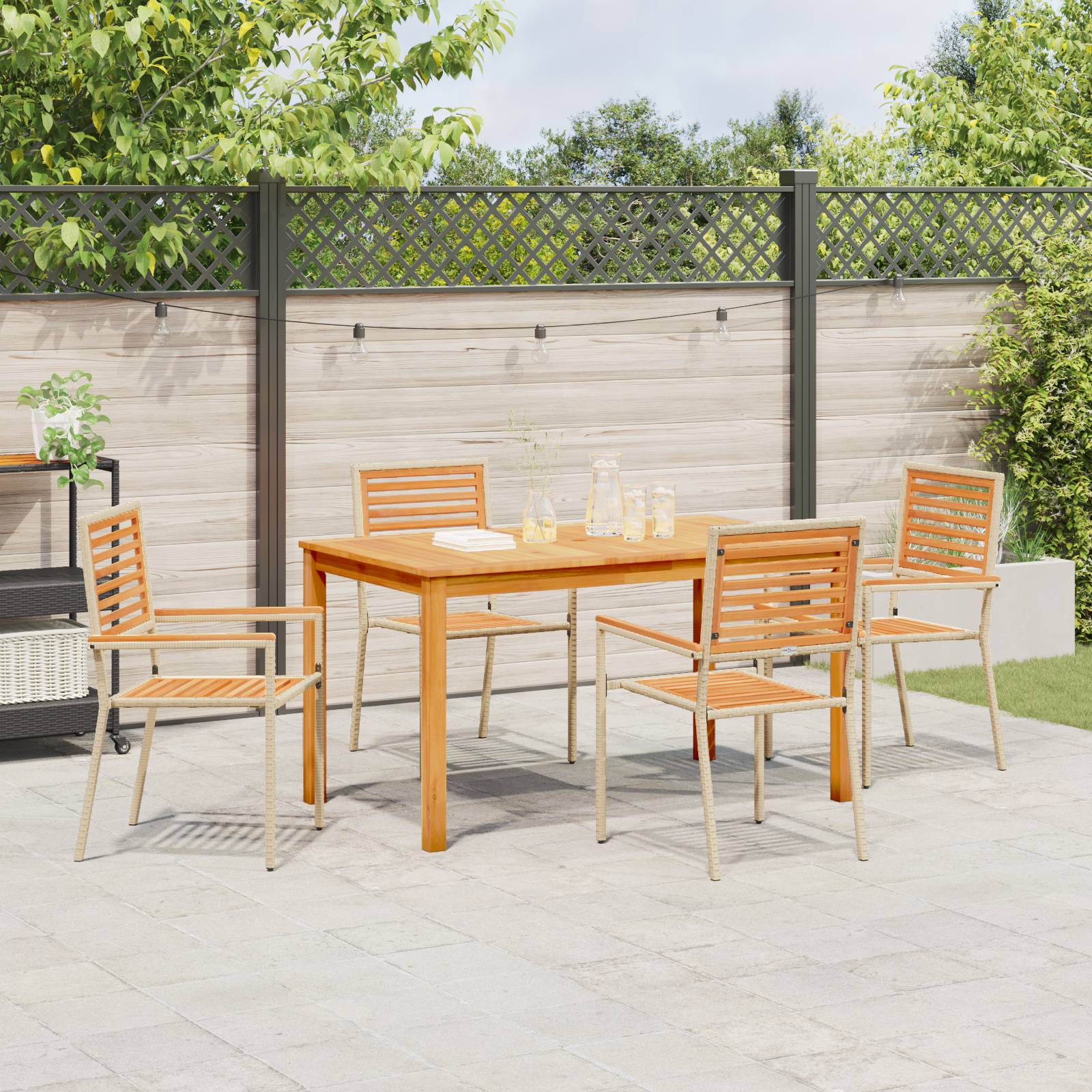 vidaXL 5-teiliges Garten Essset Beige Poly-Rattan Akazie