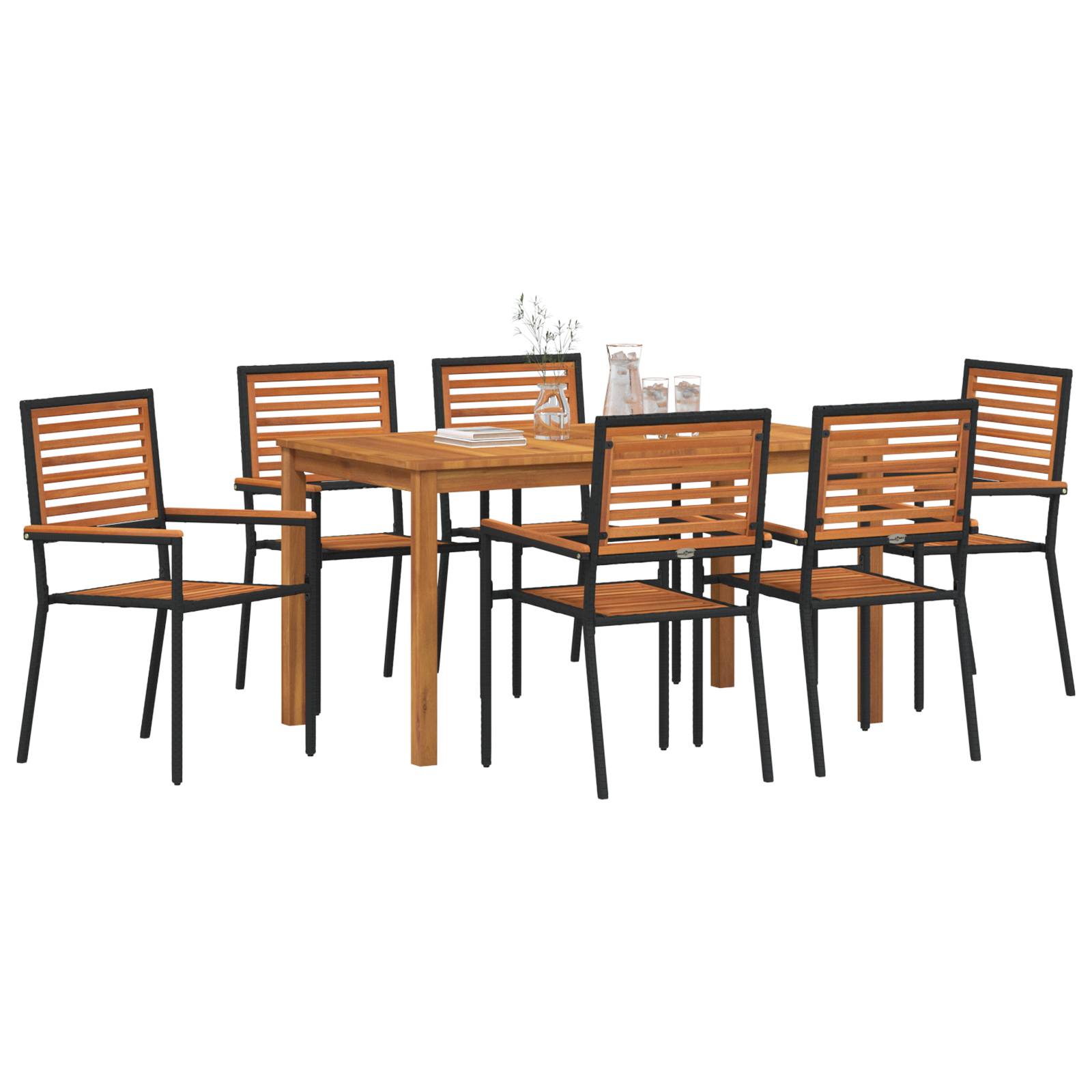 vidaXL 7-teilige Garten Essgruppe Schwarz Poly Rattan Akazie