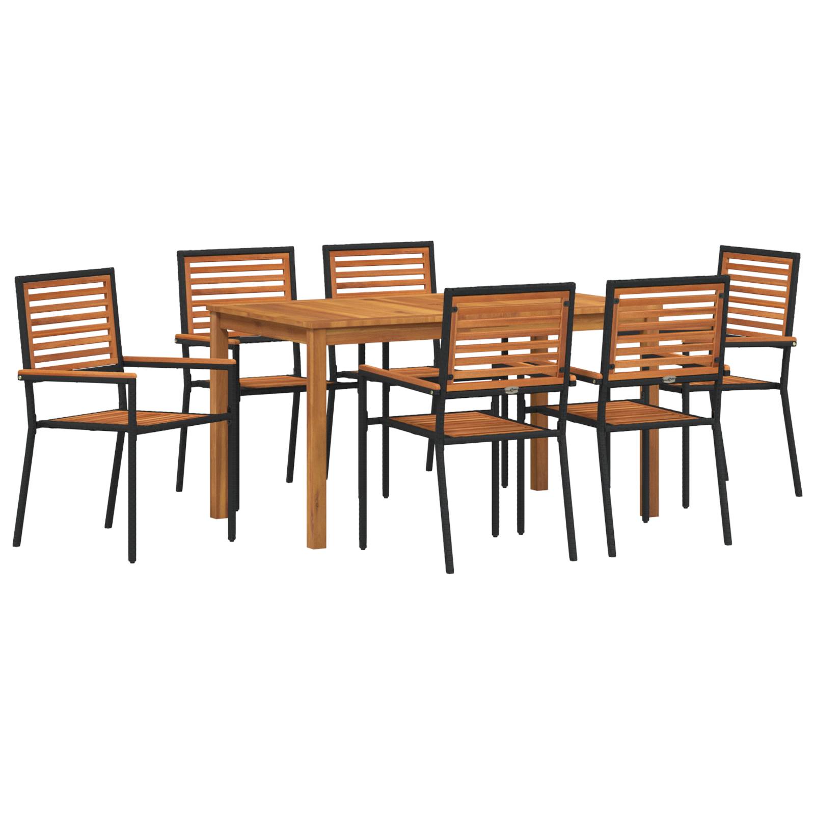 vidaXL 7-teilige Garten Essgruppe Schwarz Poly Rattan Akazie