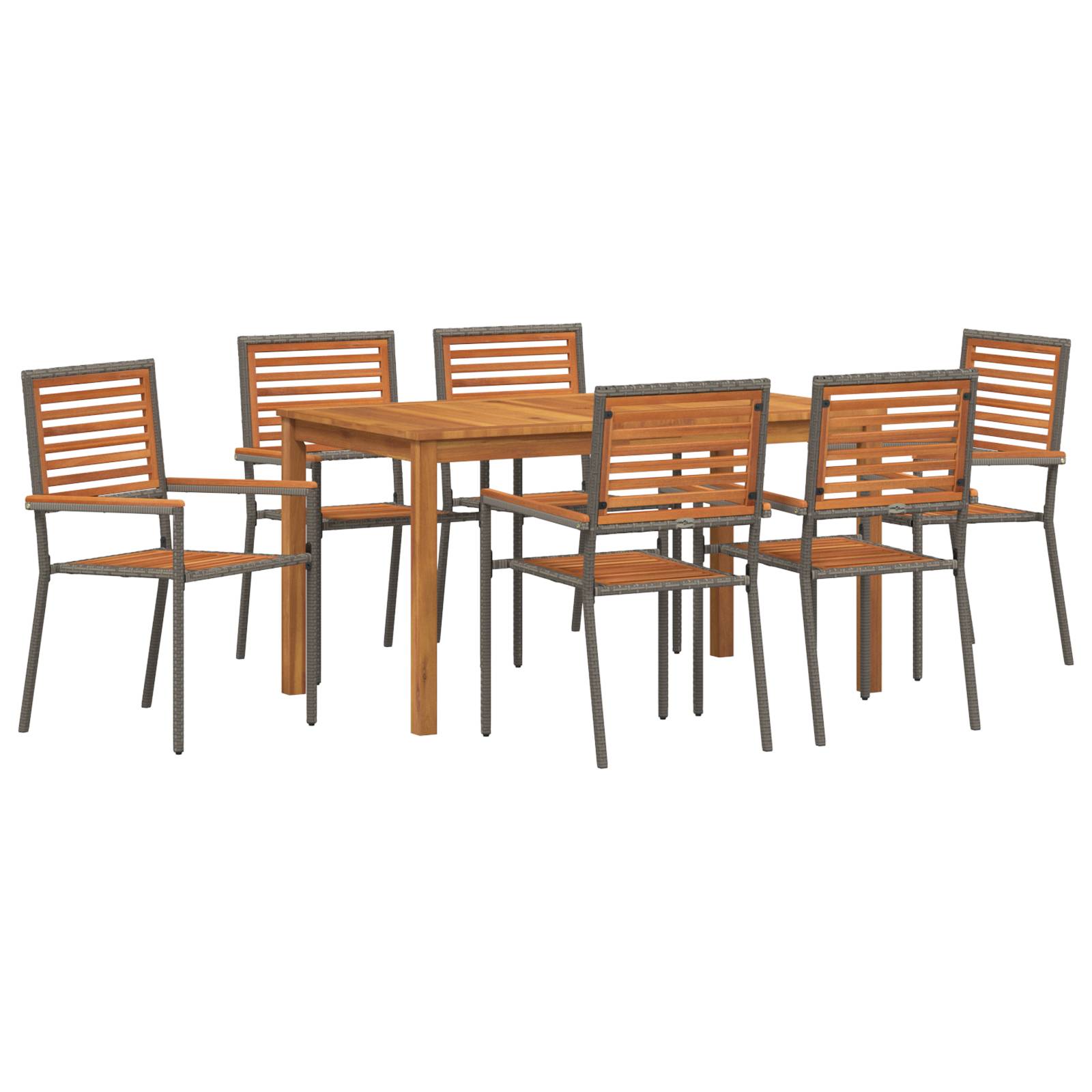 vidaXL 7-teiliges Garten-Esszimmer Set Grau Poly Rattan Akazie