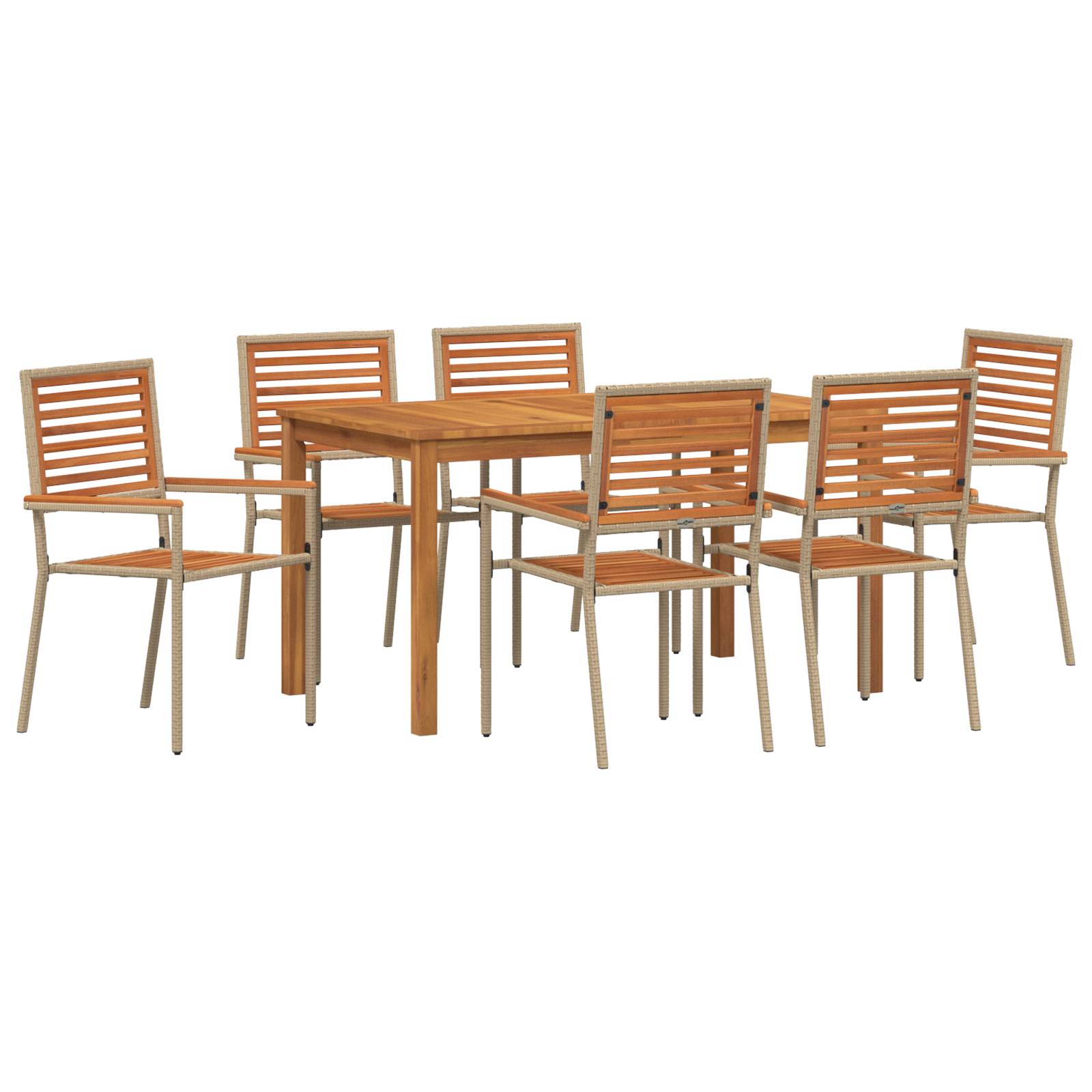 vidaXL 7-teilige Garten Essgruppe Beige Poly Rattan Akazie