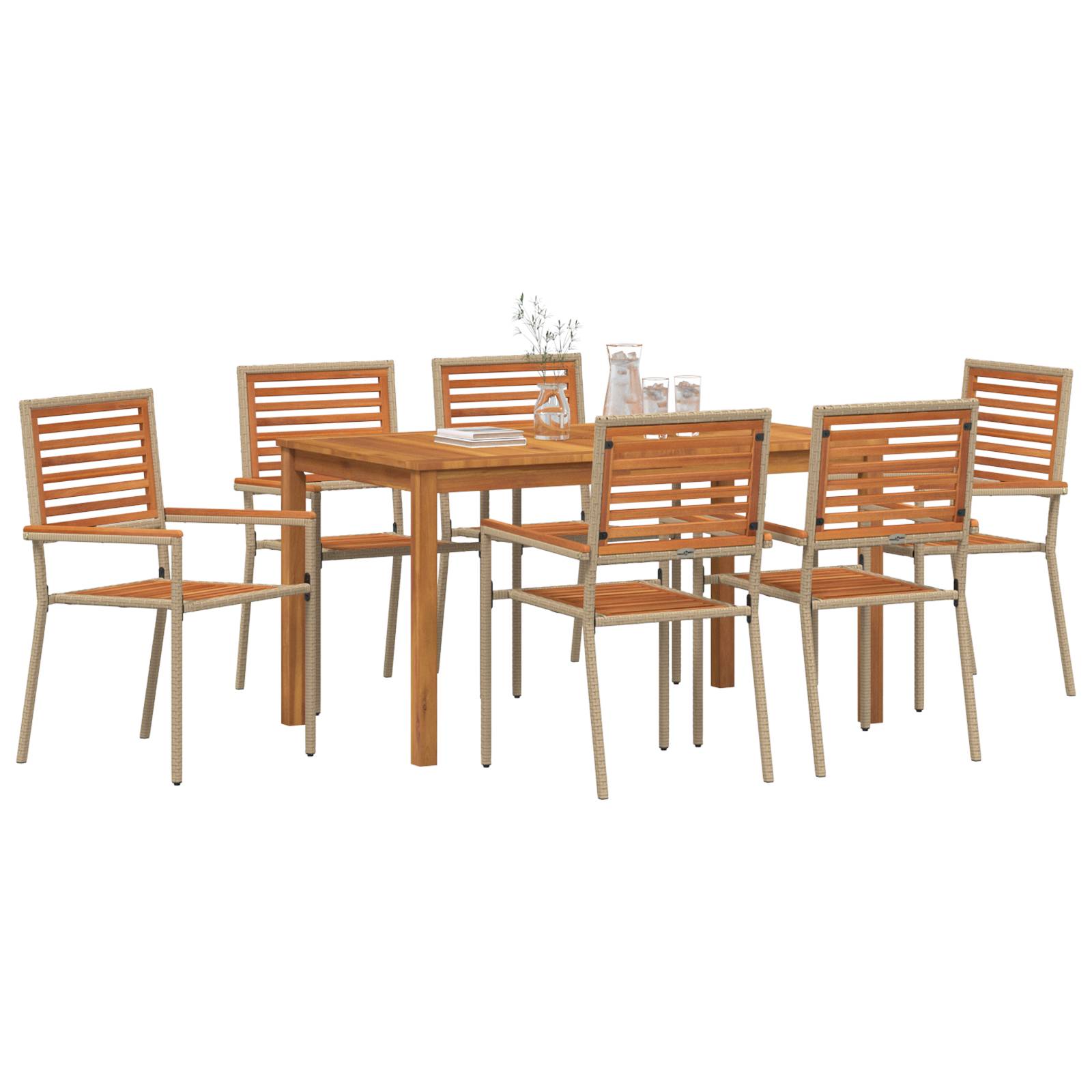 vidaXL 7-teilige Garten Essgruppe Beige Poly Rattan Akazie