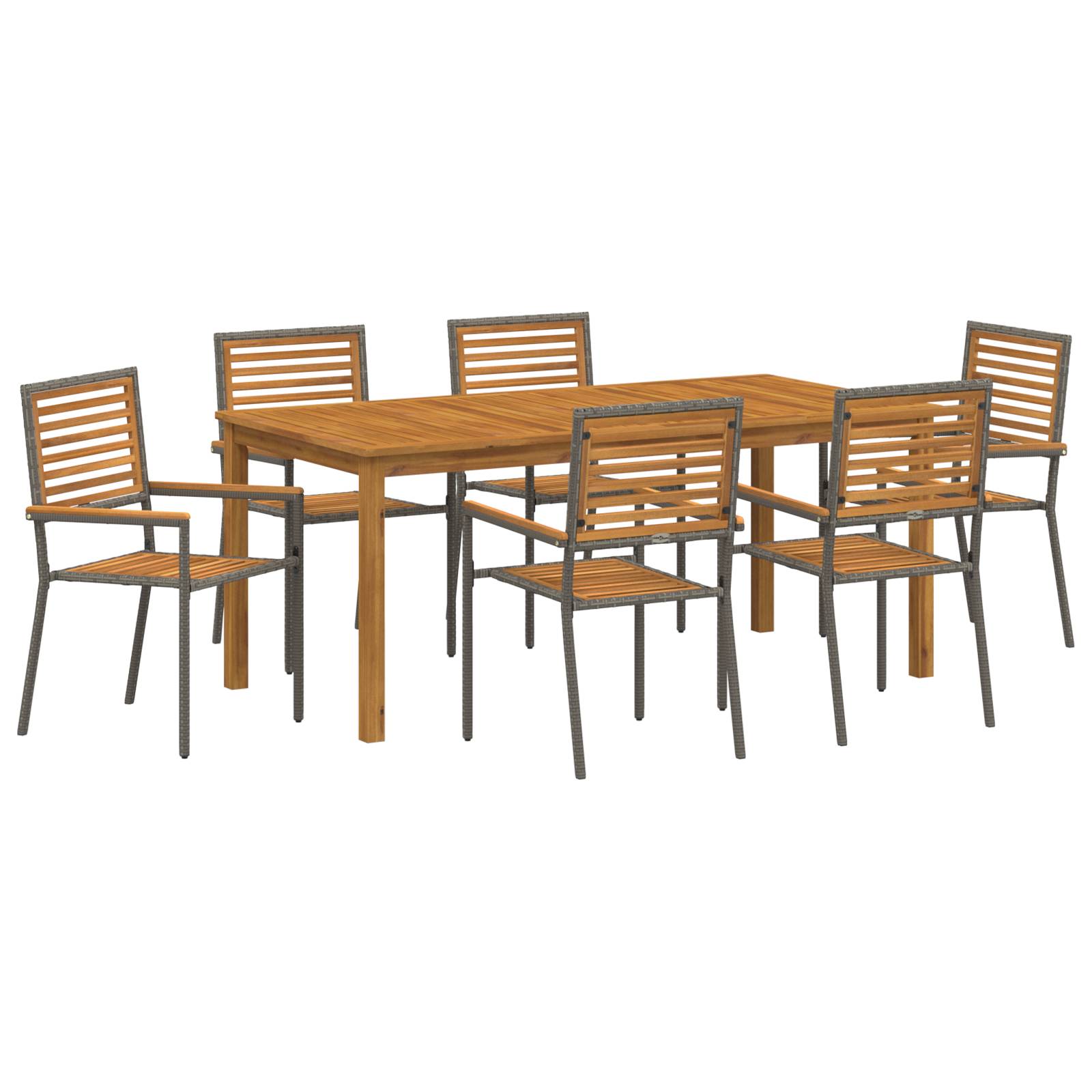 vidaXL 7-teilige Garten-Essgruppe Grau Poly Rattan Akazie