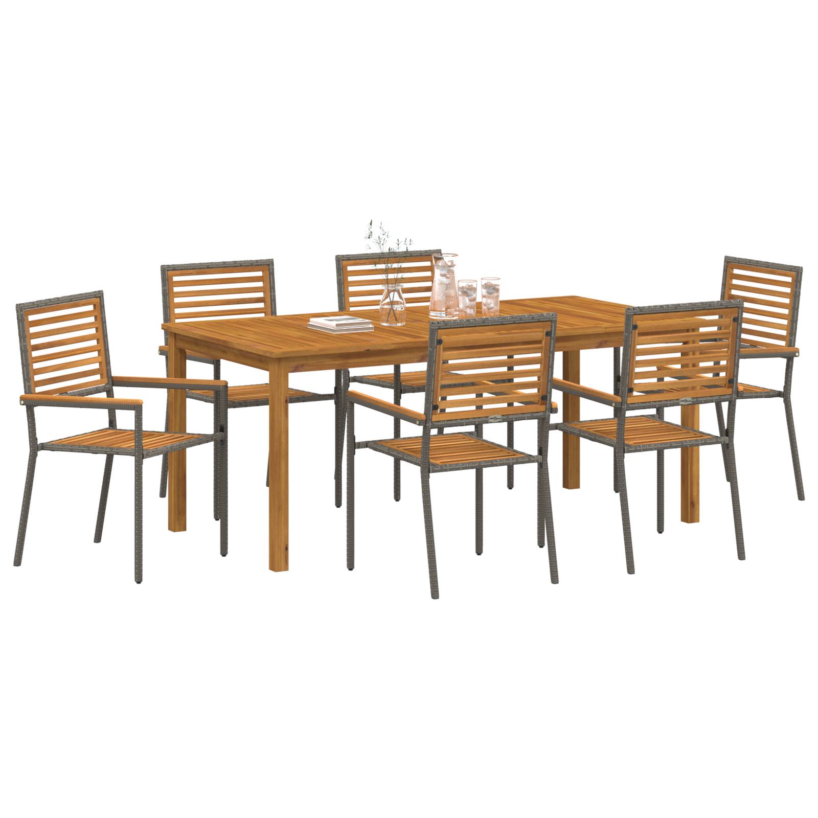 vidaXL 7-teilige Garten-Essgruppe Grau Poly Rattan Akazie
