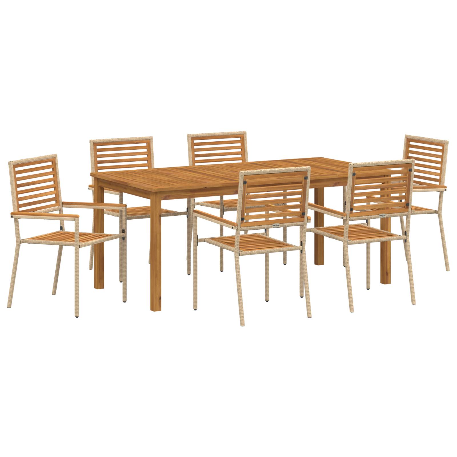 vidaXL 7 Teiliges Garten Essgruppe Beige Poly Rattan Akazie