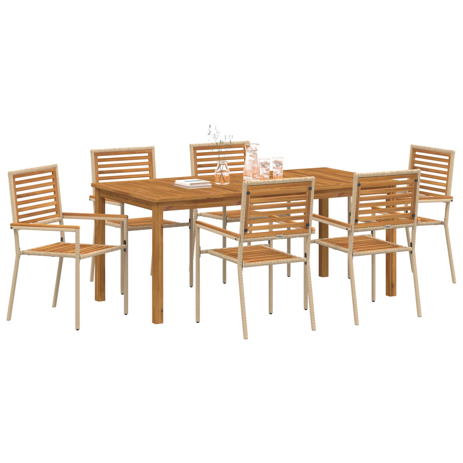 vidaXL 7 Teiliges Garten Essgruppe Beige Poly Rattan Akazie