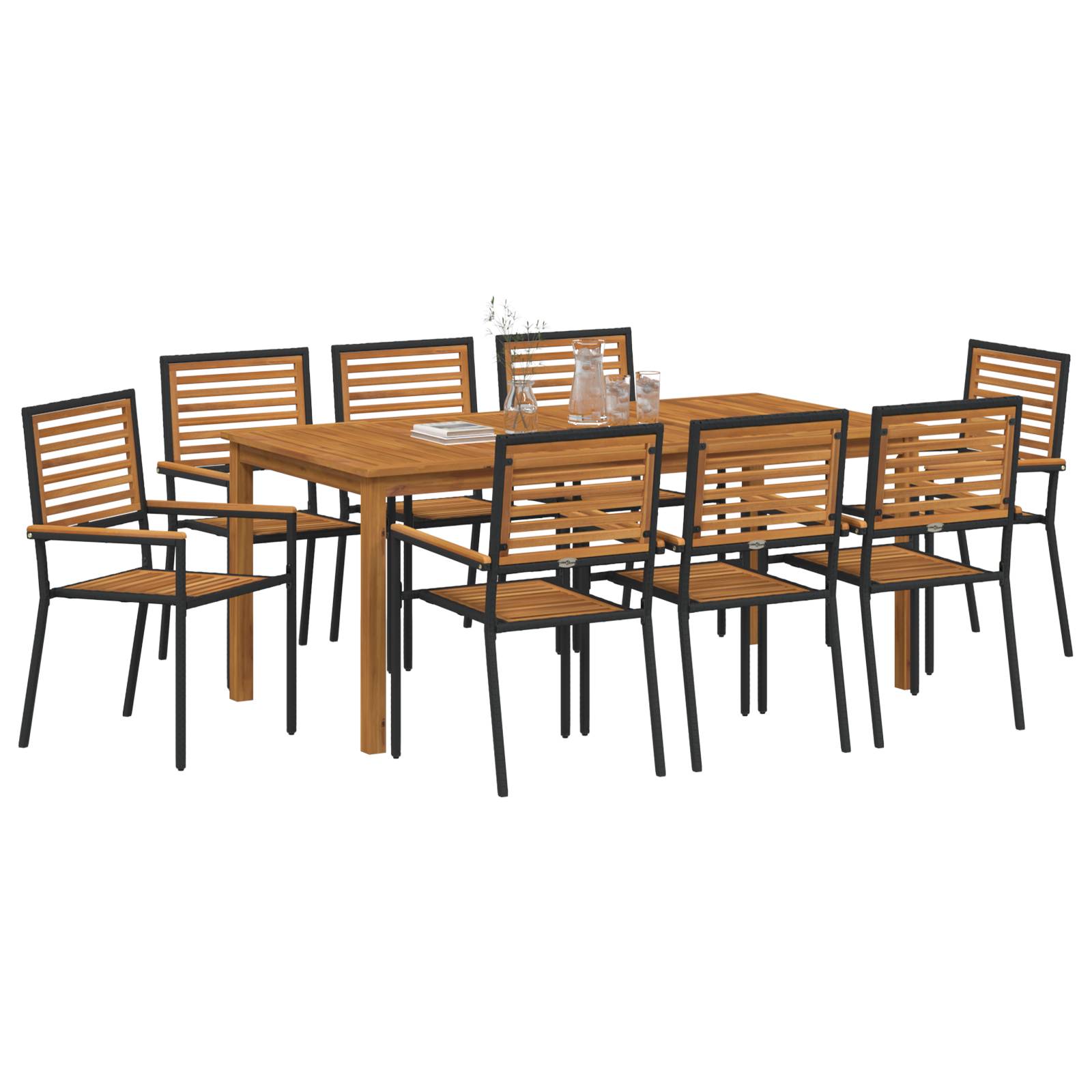 vidaXL 9-teiliges Garten-Essset Schwarz Poly Rattan Akazie