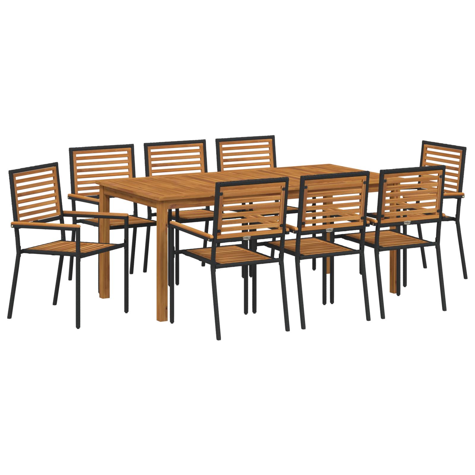 vidaXL 9-teiliges Garten-Essset Schwarz Poly Rattan Akazie