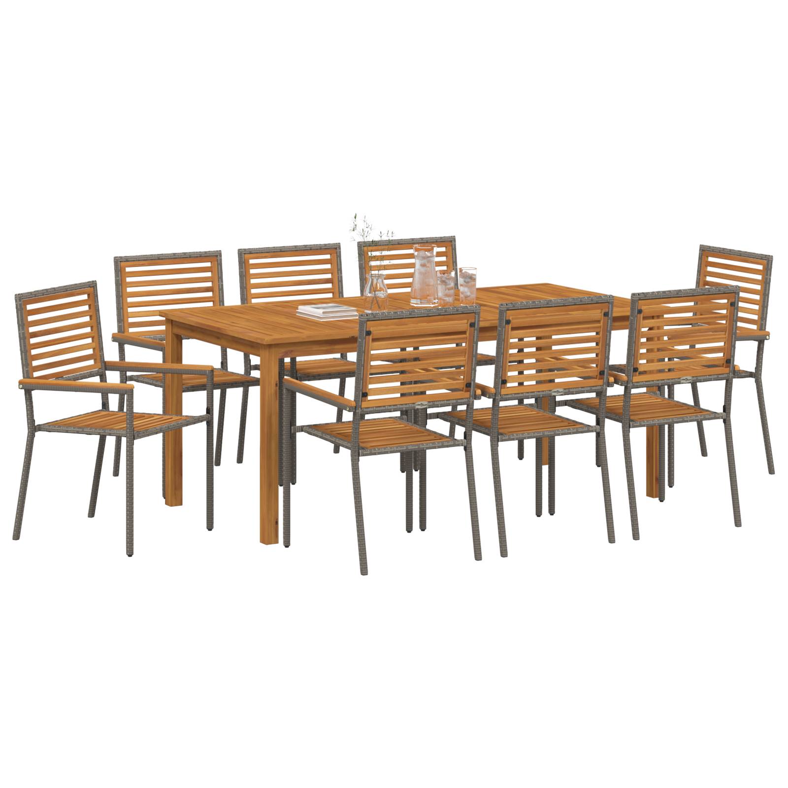vidaXL 9-teiliges Garten Esszimmer Set Grau Poly Rattan Akazie