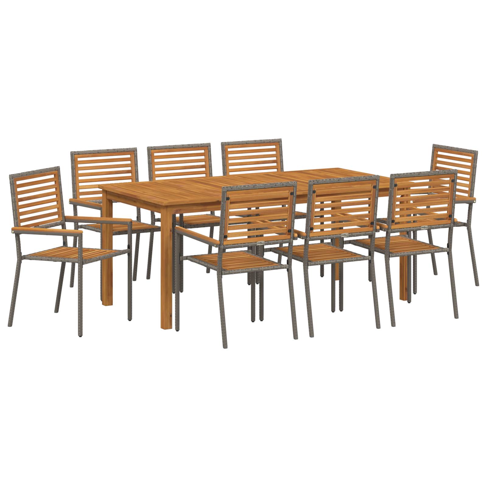 vidaXL 9-teiliges Garten Esszimmer Set Grau Poly Rattan Akazie
