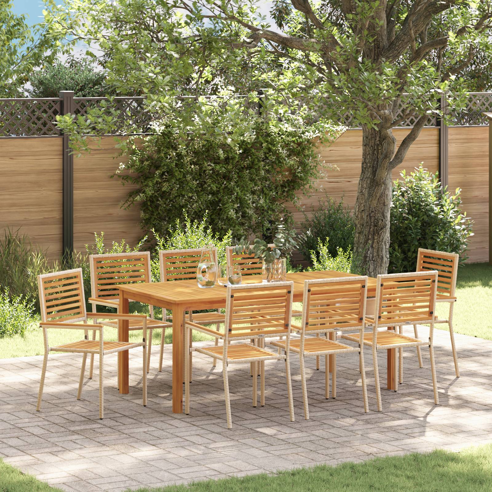 vidaXL 9-teiliges Garten Essset Beige Poly Rattan Akazie