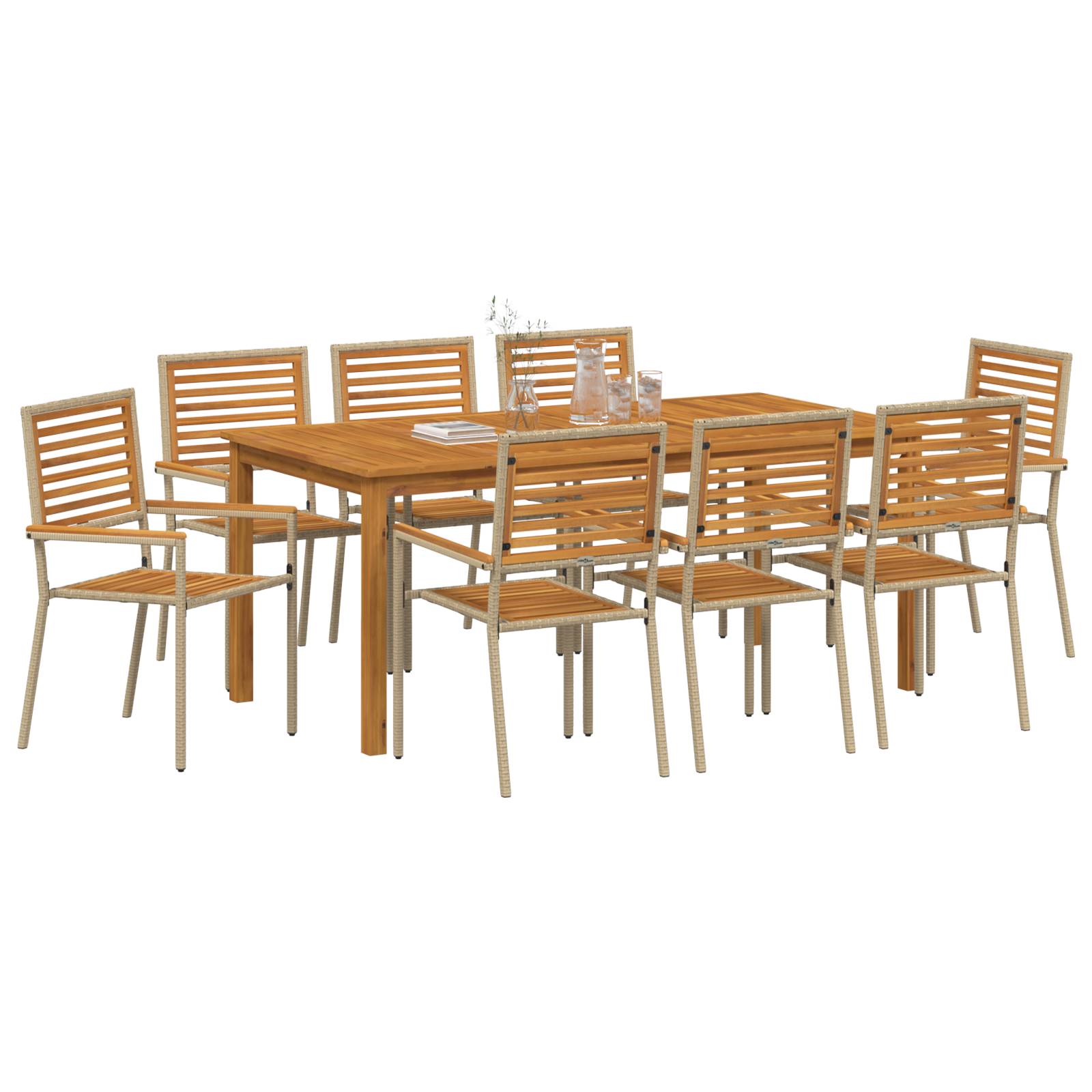 vidaXL 9-teiliges Garten Essset Beige Poly Rattan Akazie