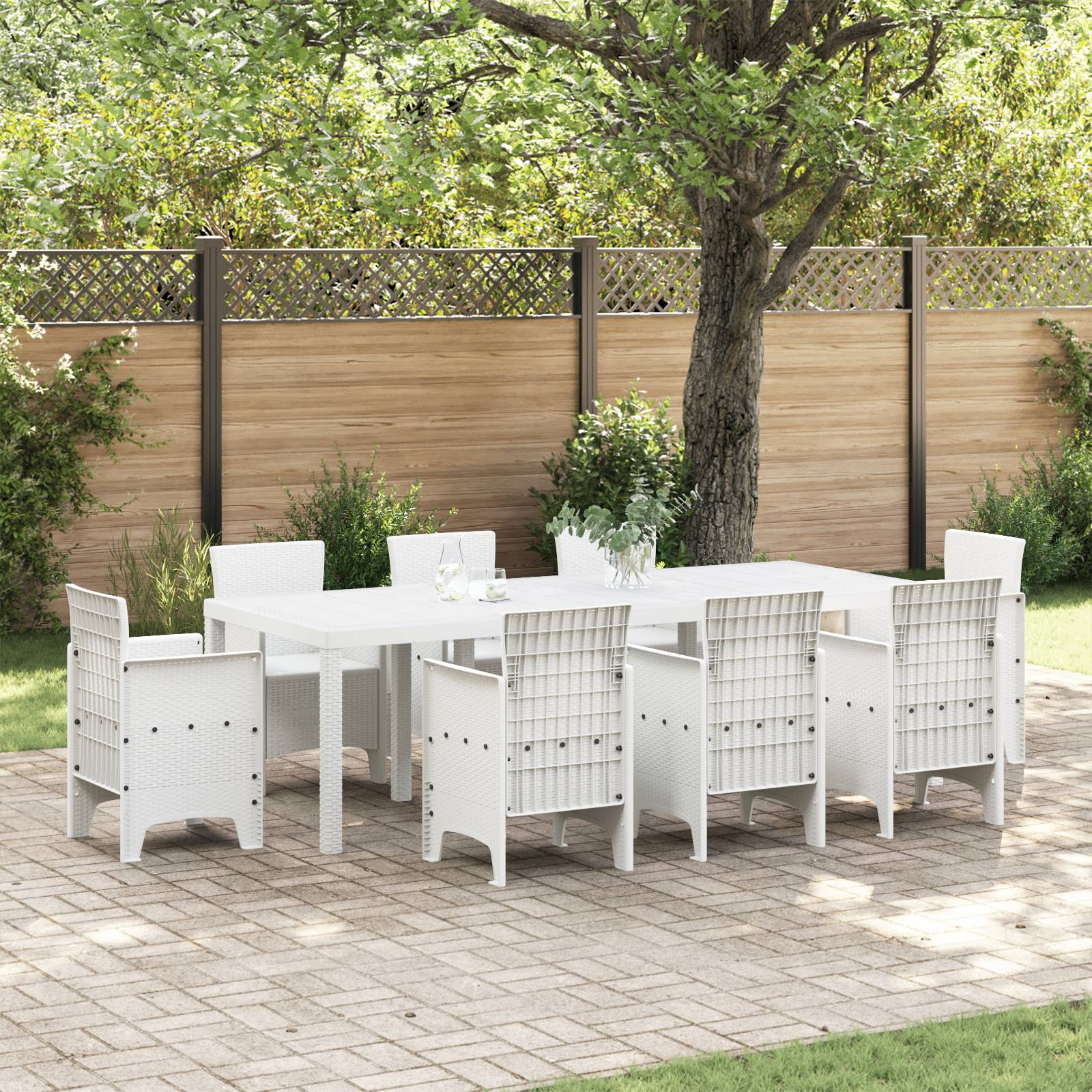 vidaXL Gartentisch Weiß 250x100x73 cm Poly Rattan