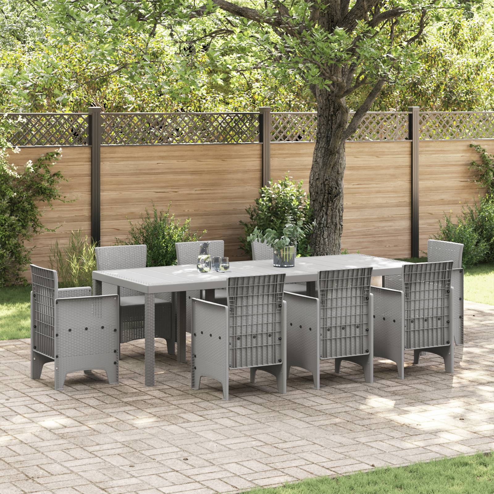 vidaXL Gartentisch Hellgrau 250x100x73 cm Poly Rattan