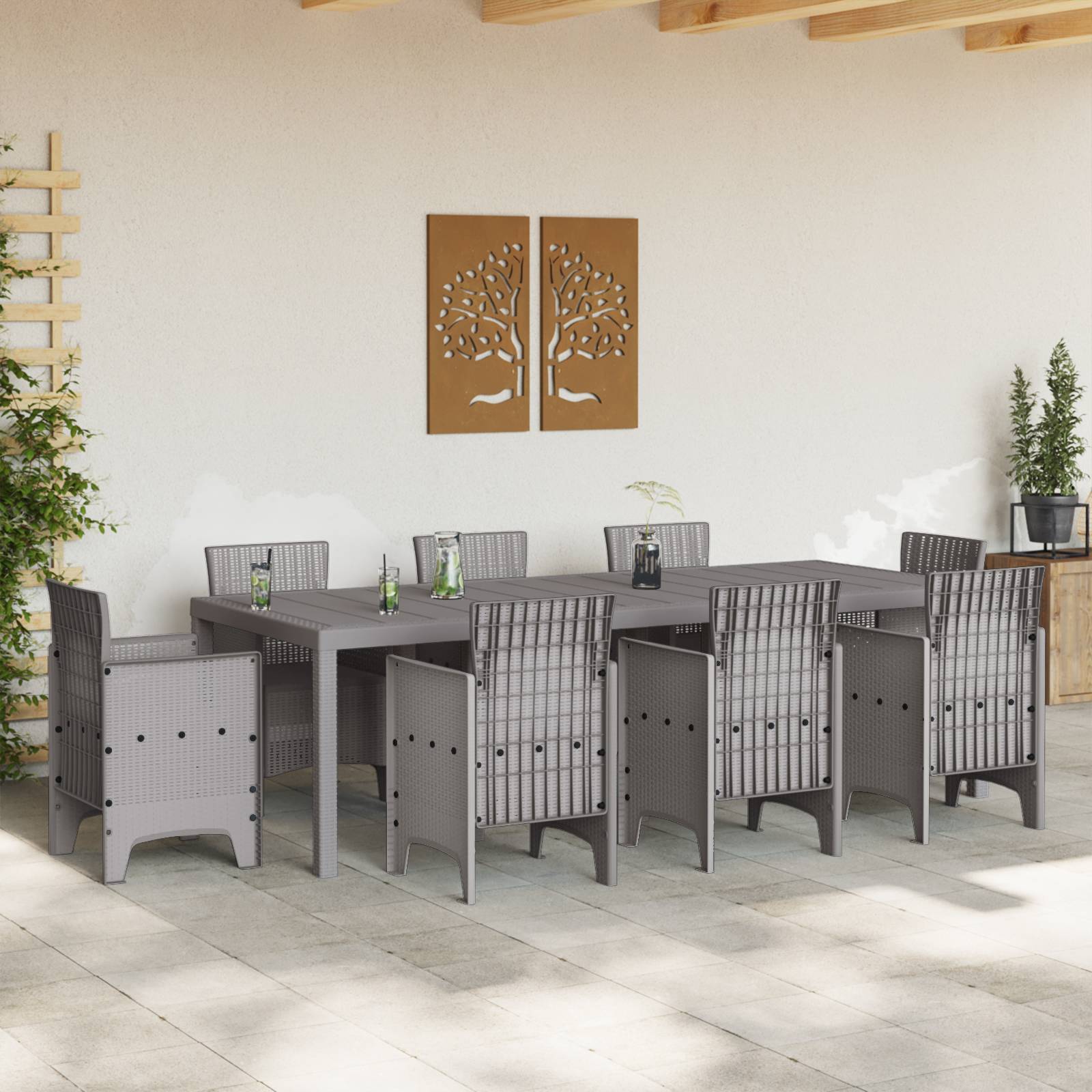 vidaXL Gartentisch Hellgrau 250x100x73 cm Poly Rattan