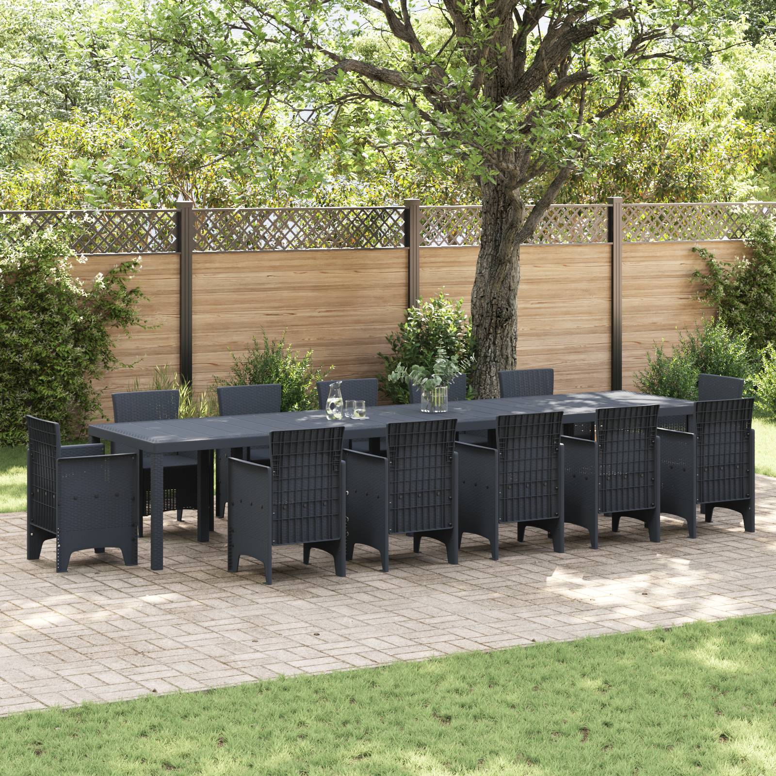 vidaXL Gartentisch Anthrazit 400x100x73 cm Poly Rattan