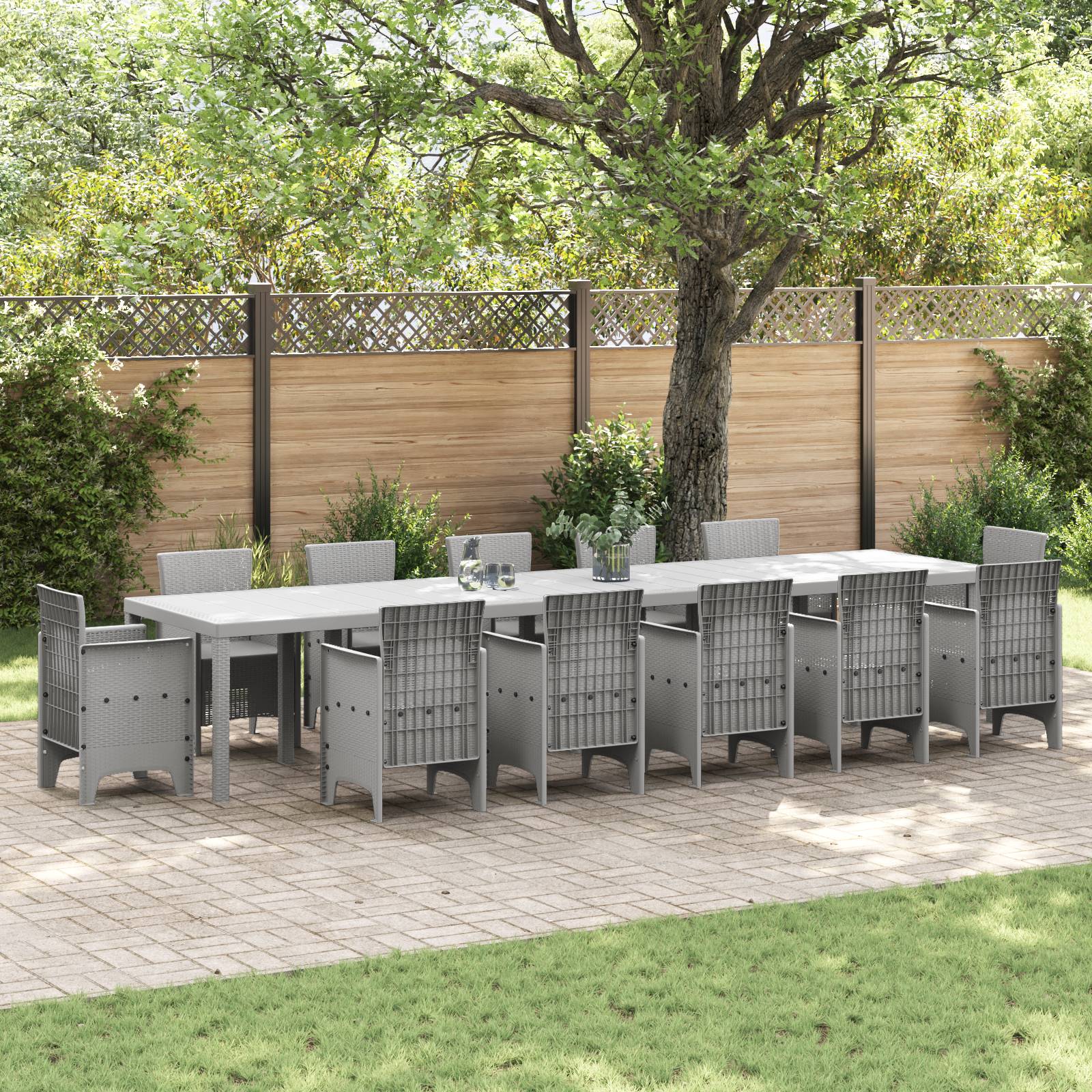 vidaXL Gartentisch Hellgrau 400x100x73 cm Poly Rattan