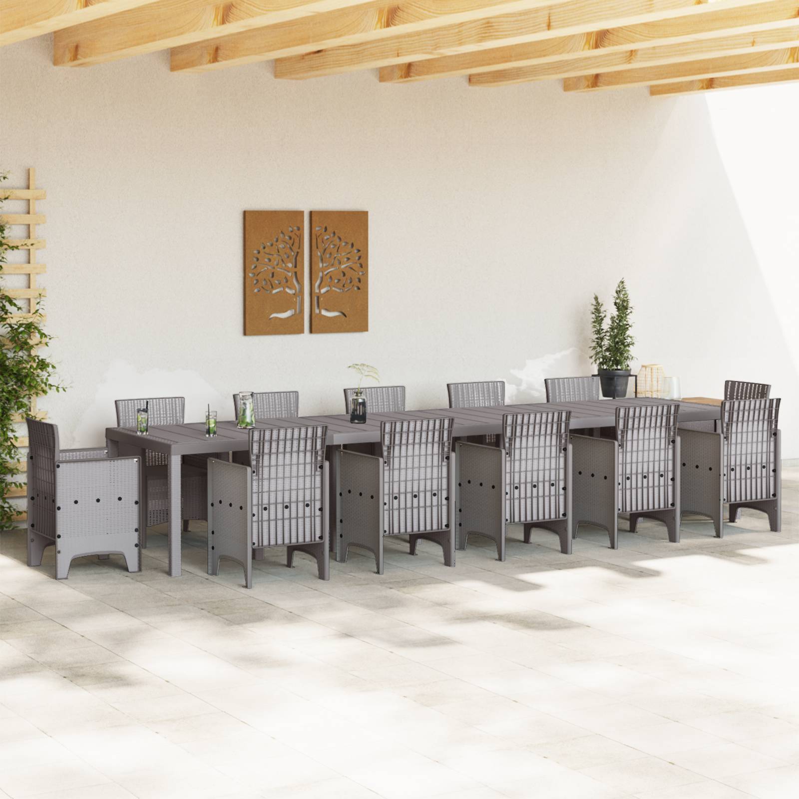 vidaXL Gartentisch Hellgrau 400x100x73 cm Poly Rattan