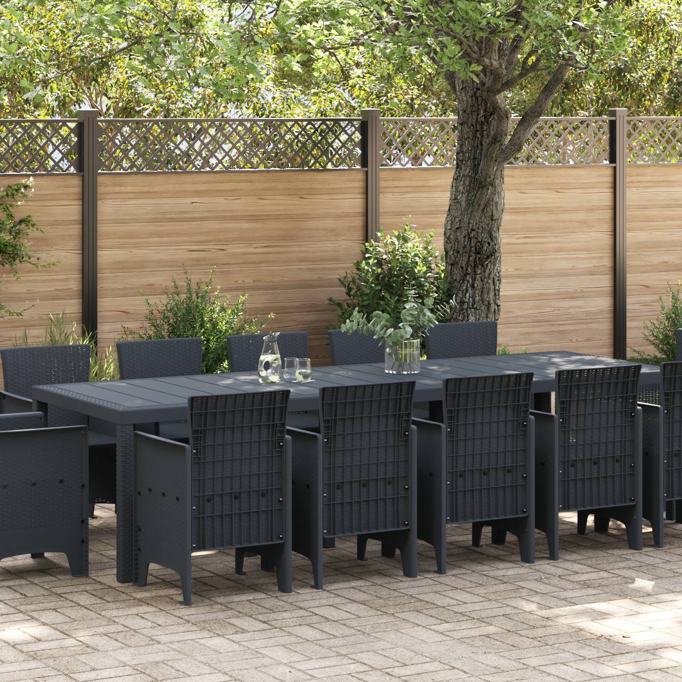 vidaXL 13-teilige Garten-Essgruppe Anthrazit Poly Rattan