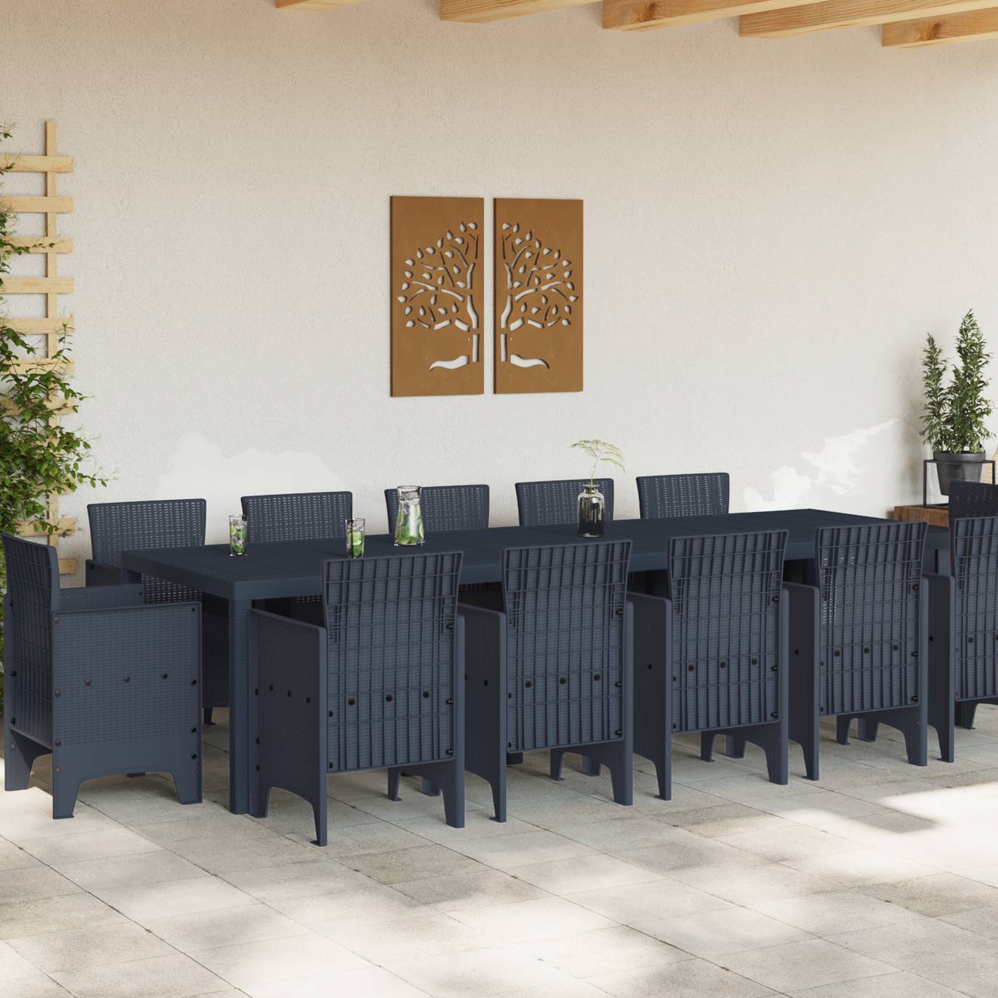 vidaXL 13-teilige Garten-Essgruppe Anthrazit Poly Rattan