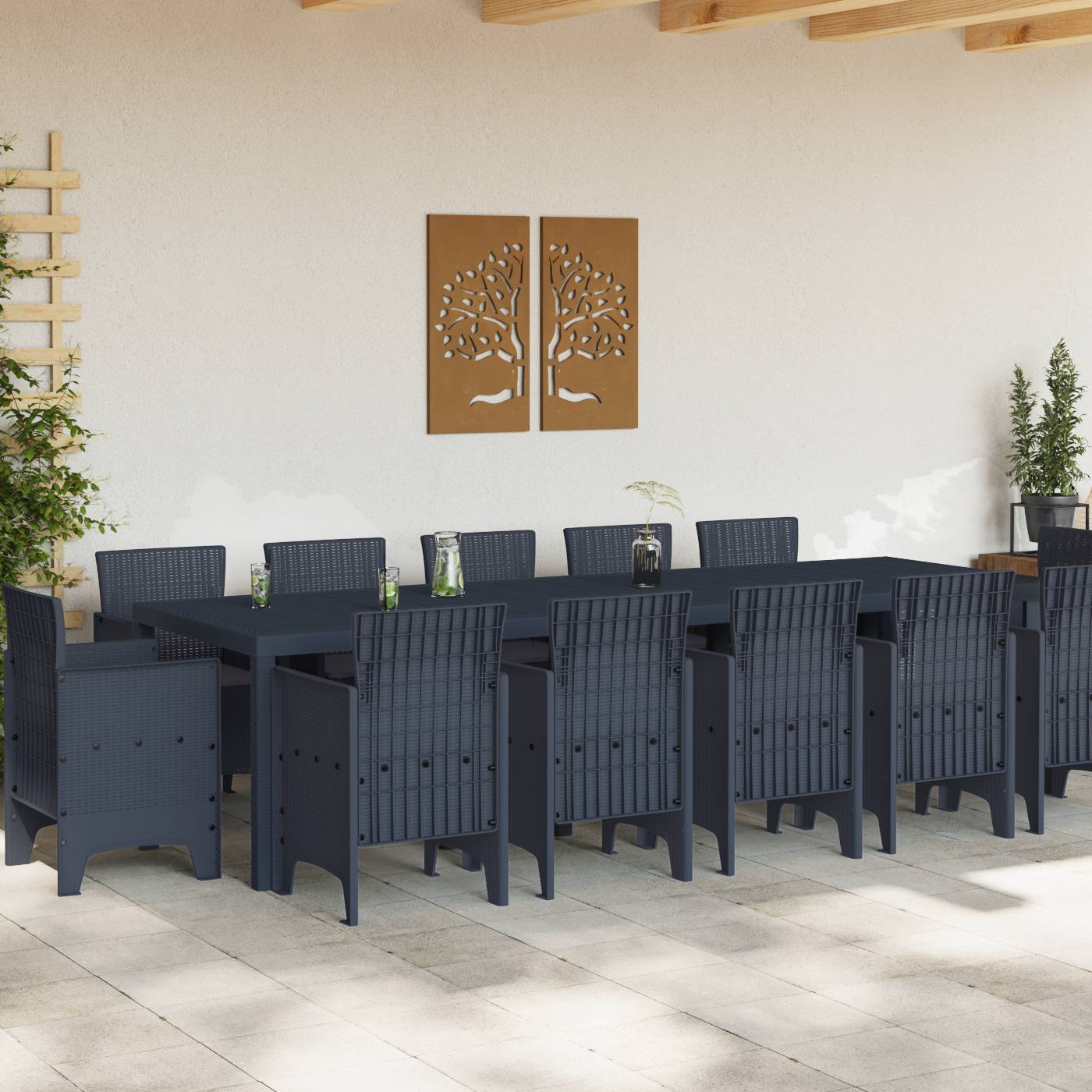 vidaXL 13-teilige Garten Essgruppe mit Kissen Anthrazit Poly-Rattan