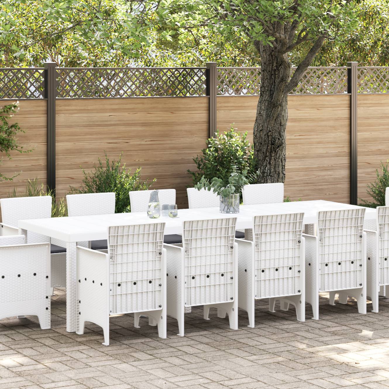 vidaXL 13-teiliges Garten Essset mit Kissen Weiß Poly-Rattan