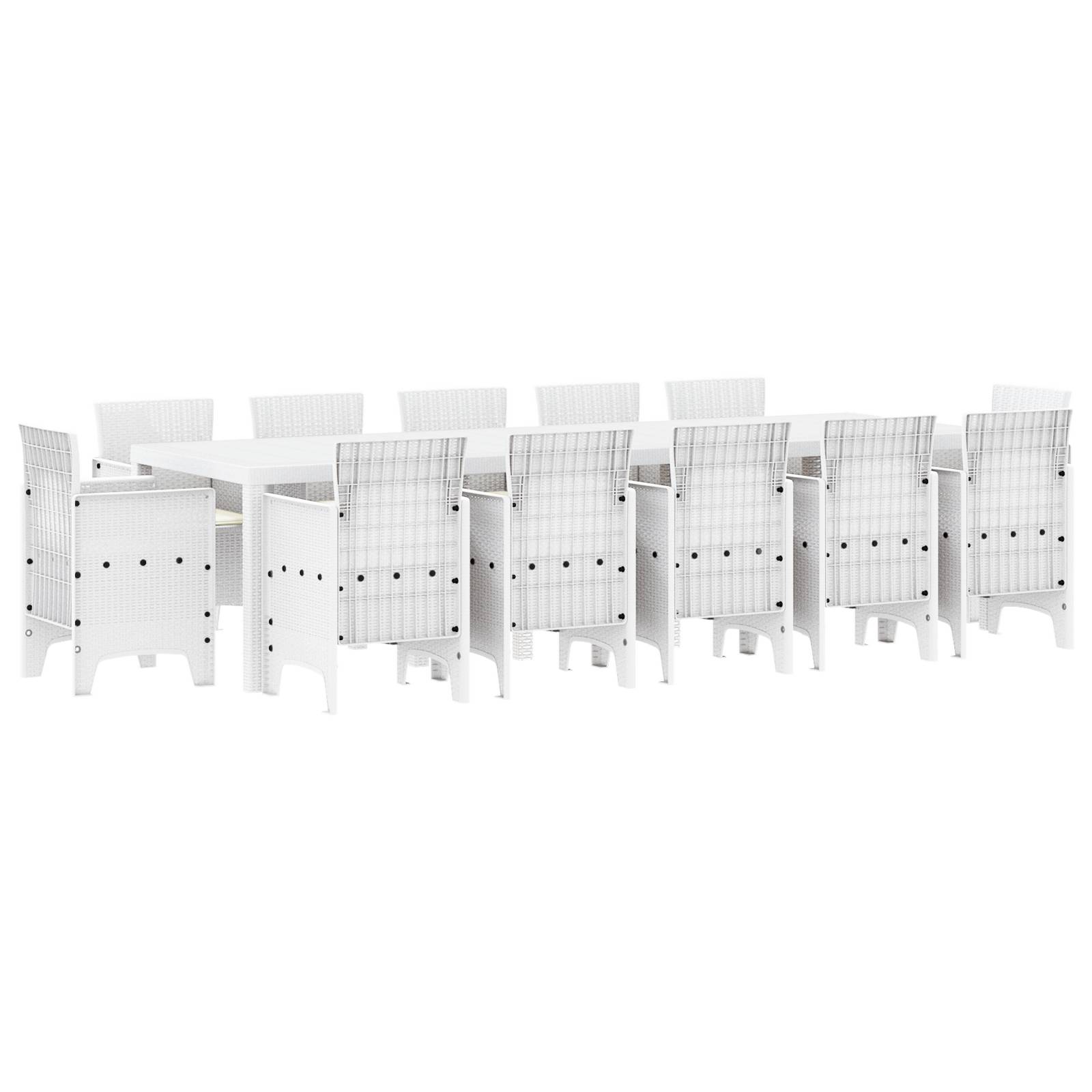 vidaXL 13-teiliges Garten Esstisch Set mit Kissen Weiß Poly-Rattan