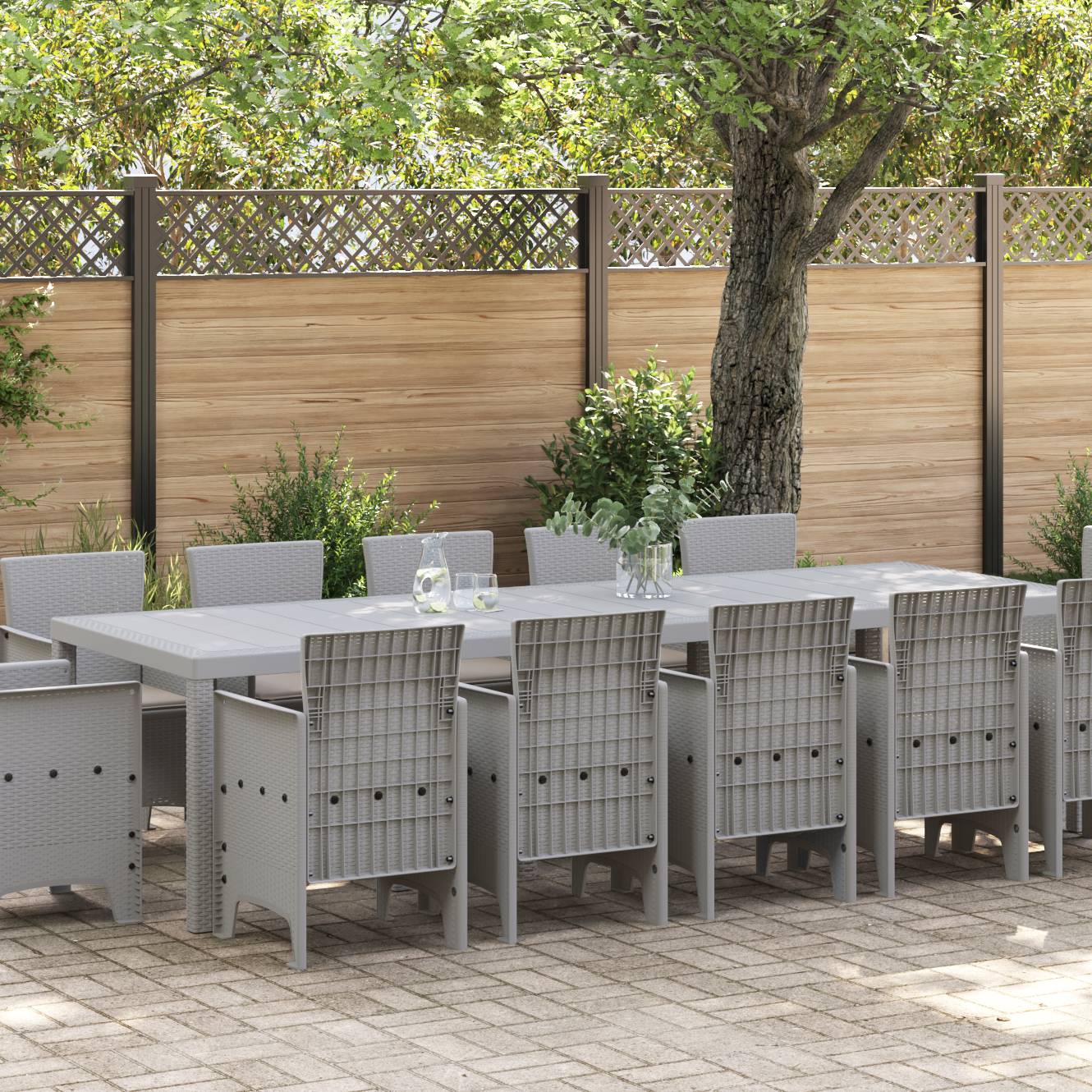 vidaXL 13-teilige Garten-Esstischset mit Kissen Hellgrau Poly-Rattan