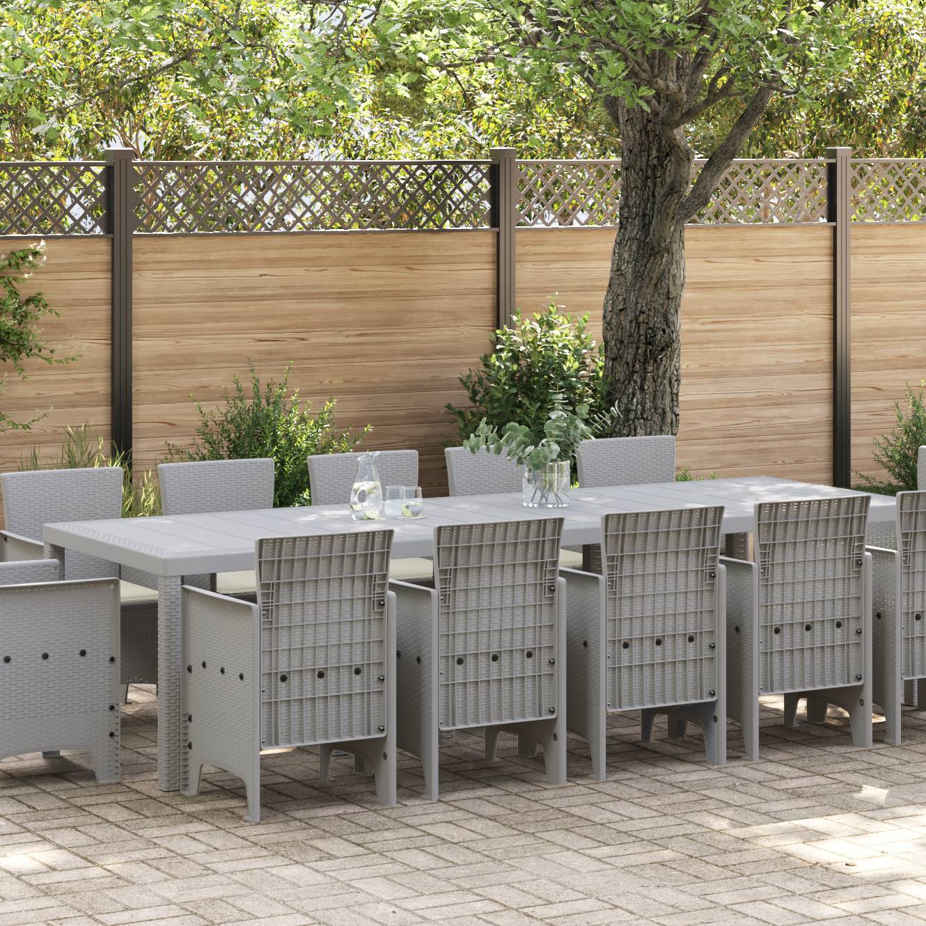 vidaXL 13-teilige Garten-Essgruppe mit Kissen Hellgrau Poly-Rattan