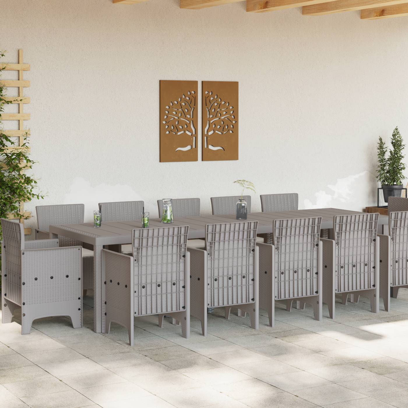 vidaXL 13-teilige Garten-Essgruppe mit Kissen Hellgrau Poly-Rattan
