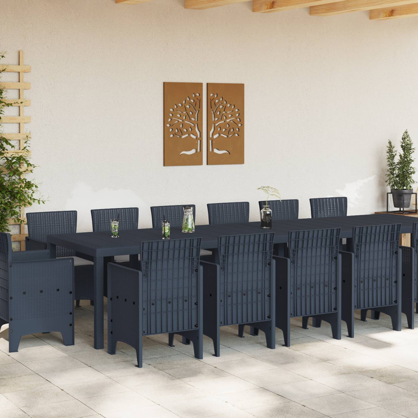 vidaXL 15-teiliges Garten Essset mit Kissen Anthrazit Poly-Rattan