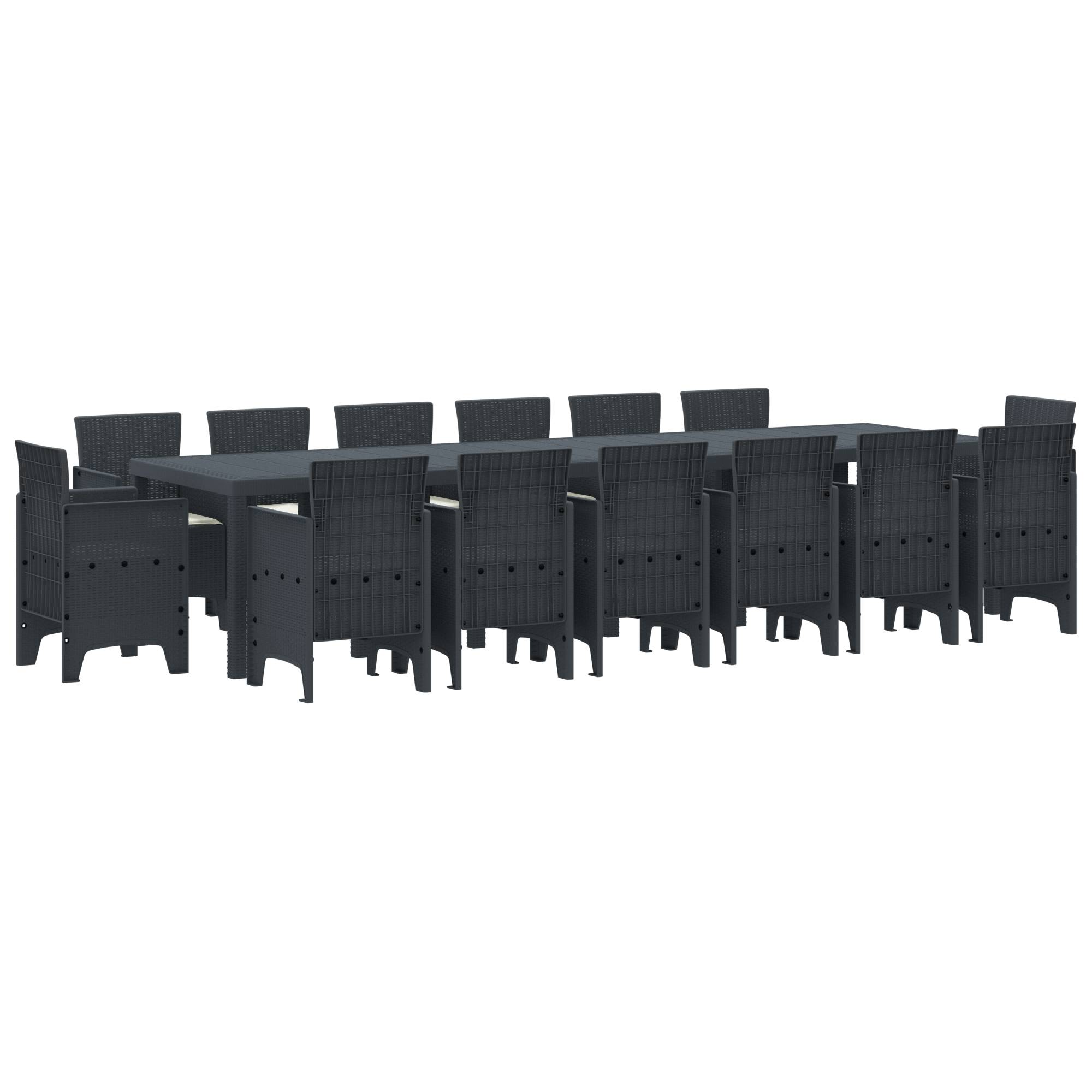 vidaXL 15-teiliges Garten Essgruppe mit Kissen Anthrazit Poly-Rattan