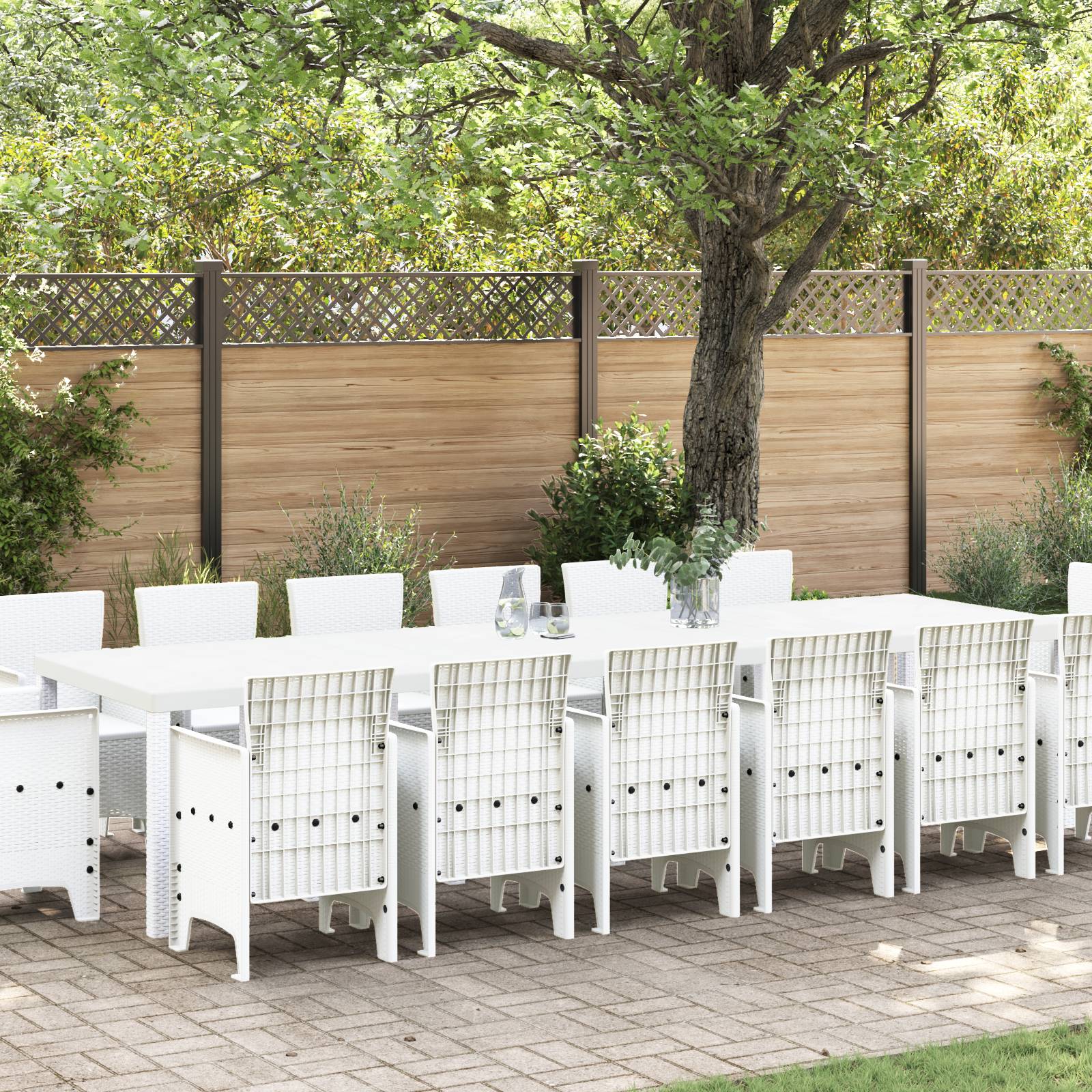 vidaXL 15 Teile Garten Essgruppe Weiß Poly-Rattan
