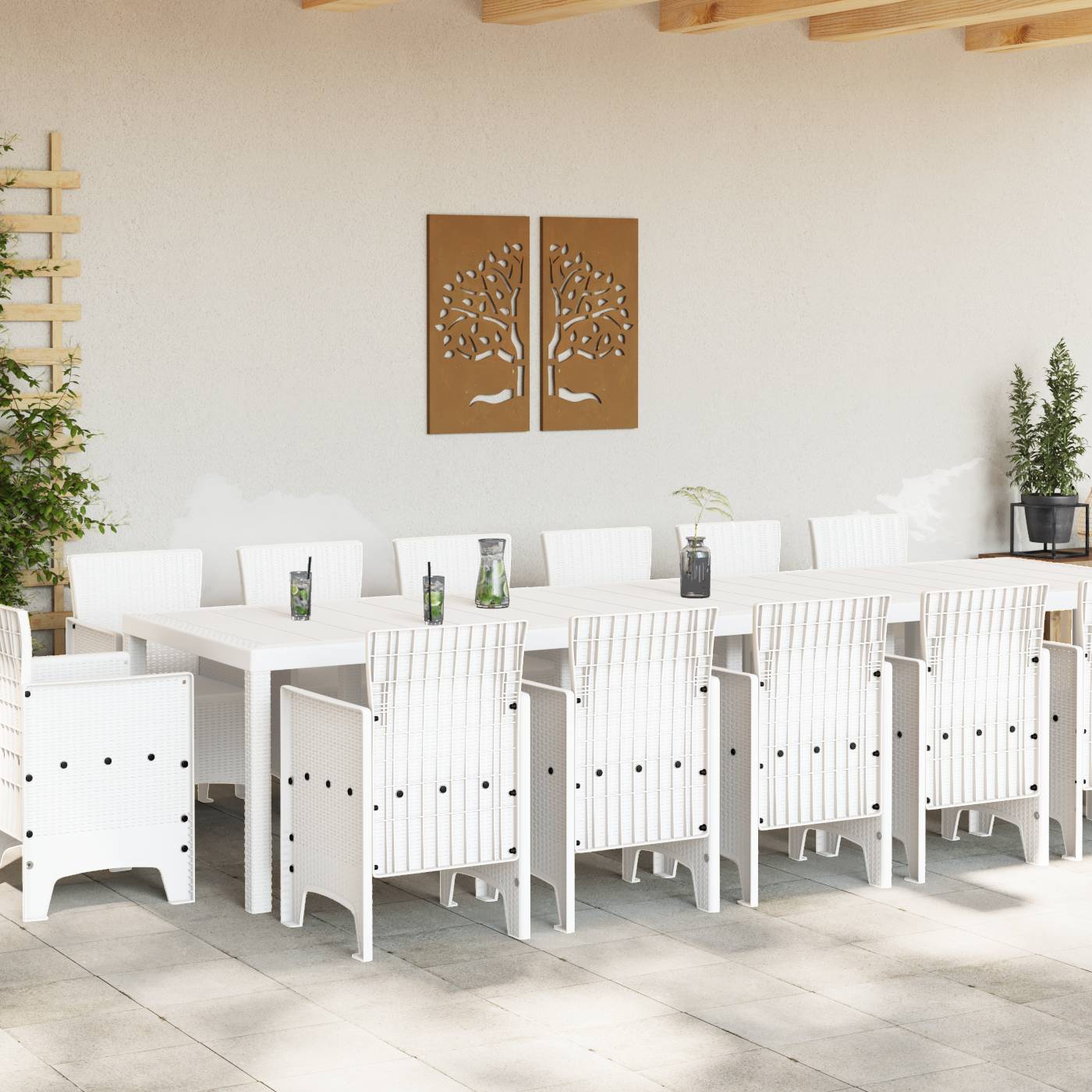 vidaXL 15 Teile Garten Essgruppe Weiß Poly-Rattan