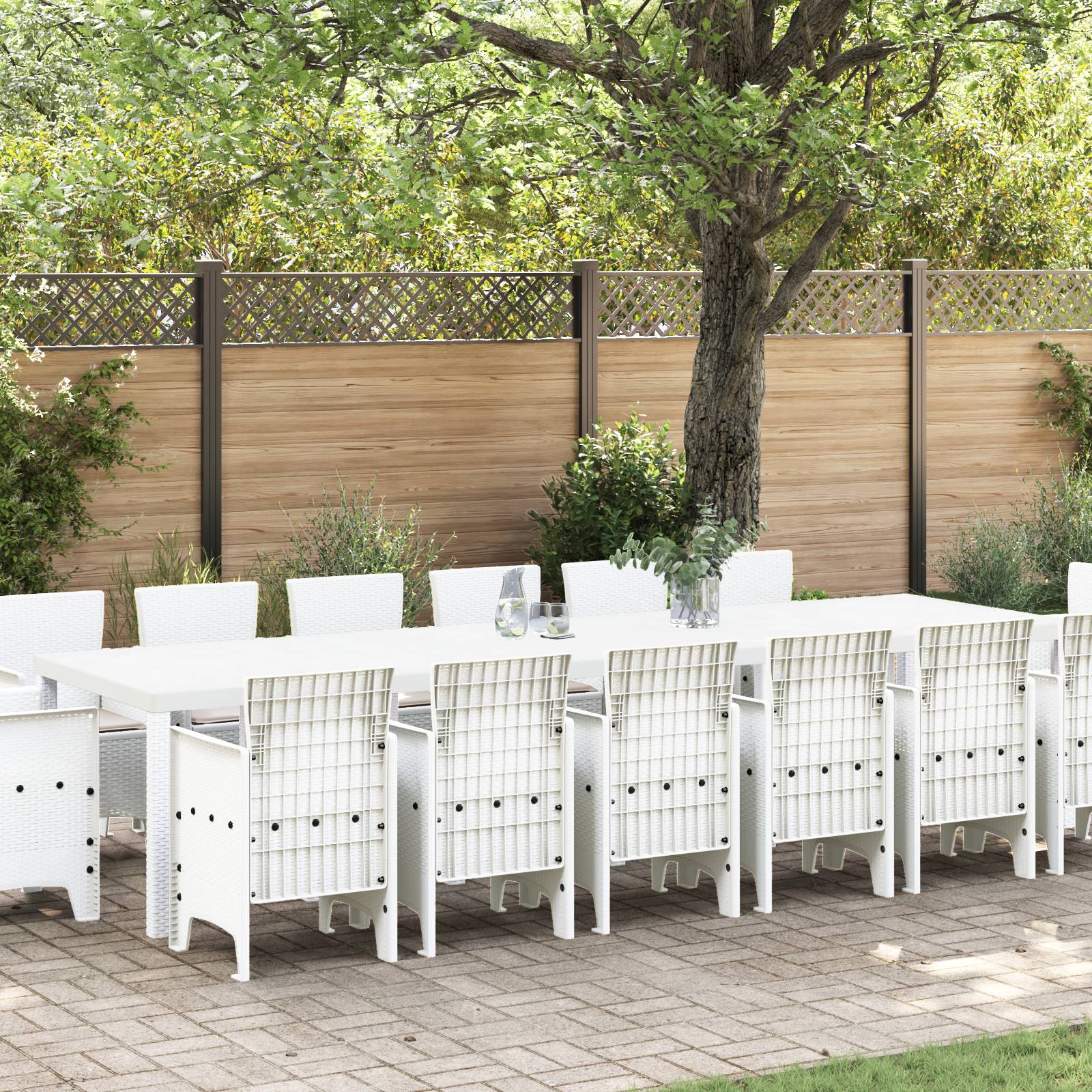 vidaXL 15-teiliges Garten-Esszimmermöbel-Set mit Kissen Weiß Poly-Rattan