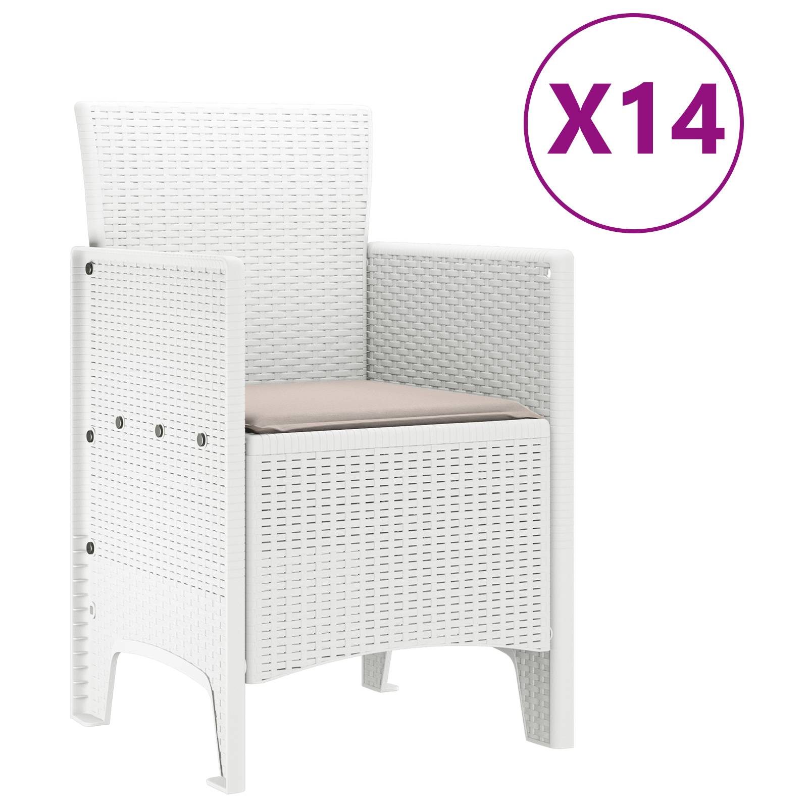 vidaXL 15-teiliges Garten-Esszimmermöbel-Set mit Kissen Weiß Poly-Rattan