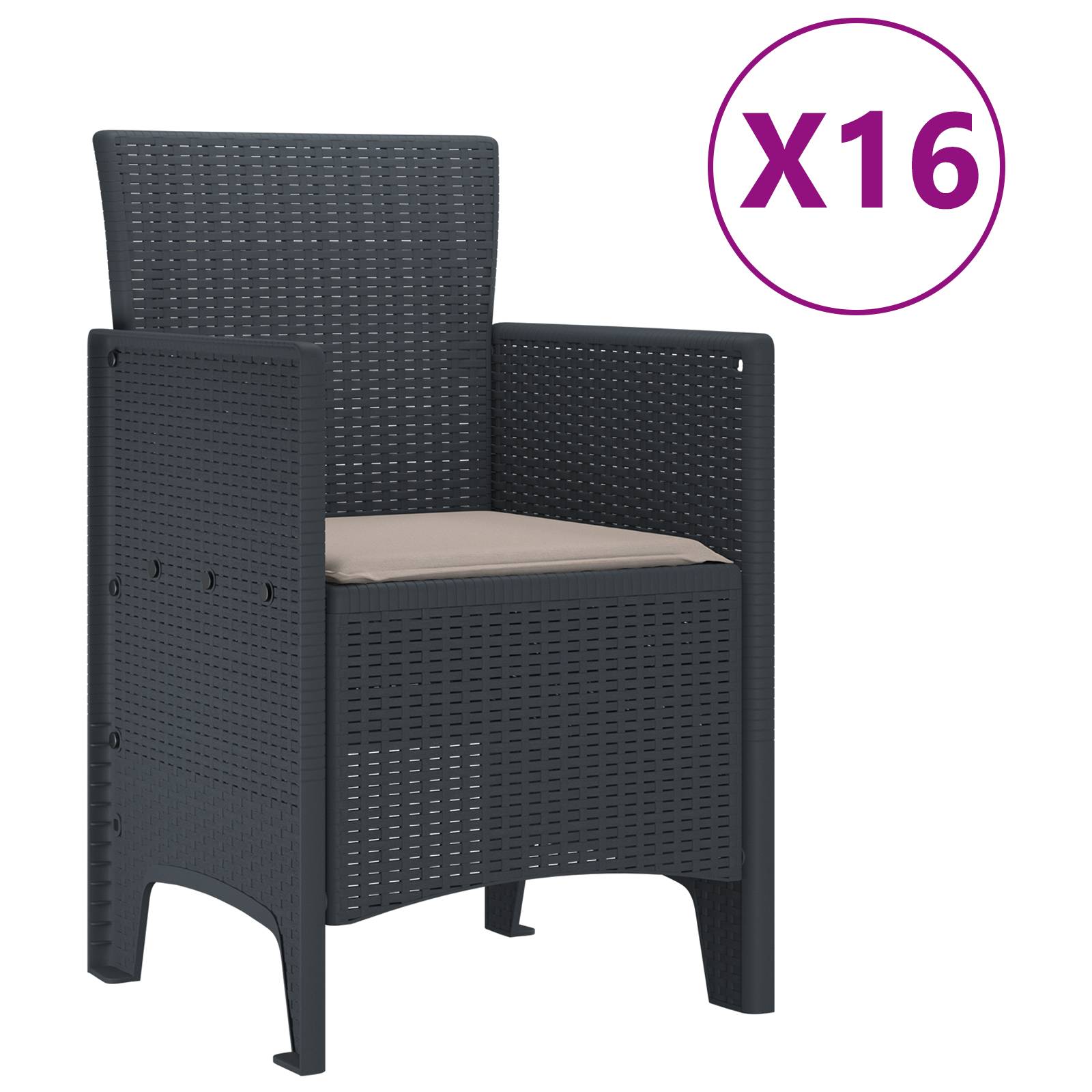 vidaXL 17-teilige Garten-Essgruppe mit Kissen Anthrazit Poly-Rattan