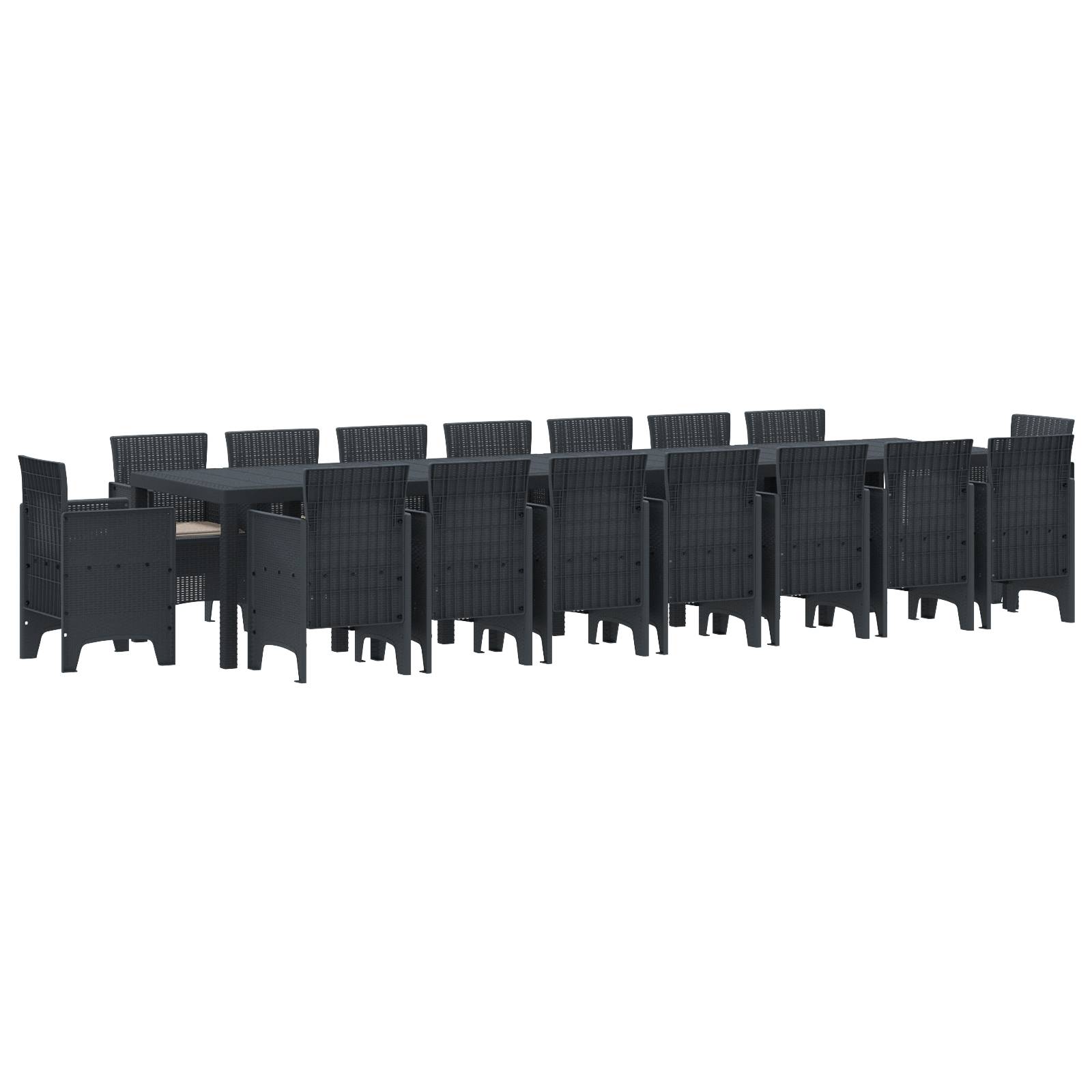 vidaXL 17-teilige Garten-Essgruppe mit Kissen Anthrazit Poly-Rattan