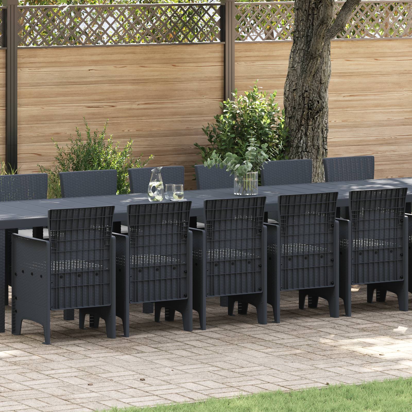 vidaXL 17-teiliges Garten Essset mit Kissen Anthrazit Poly-Rattan
