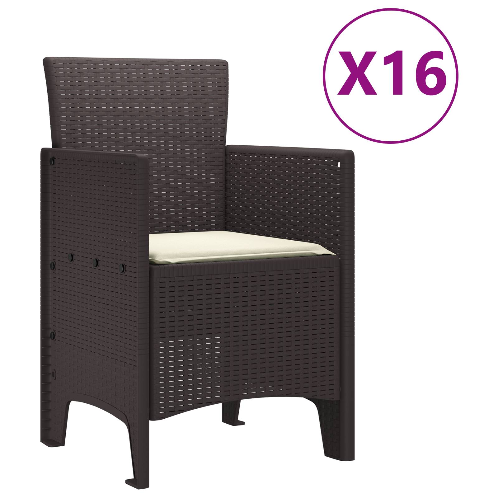 vidaXL 17-teiliger Garten-Essbereich mit Kissen Braun Poly-Rattan
