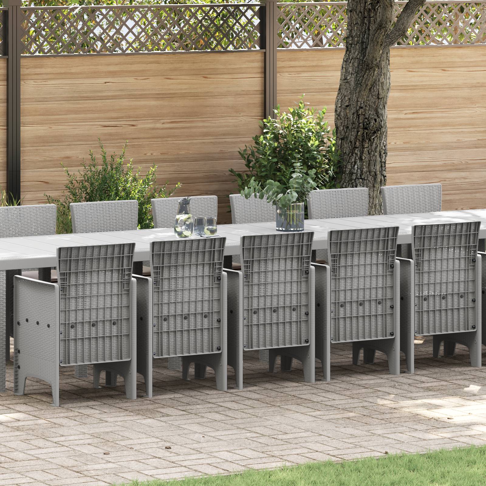 vidaXL 17-teiliges Garten Essset mit Kissen hellgrau Poly-Rattan
