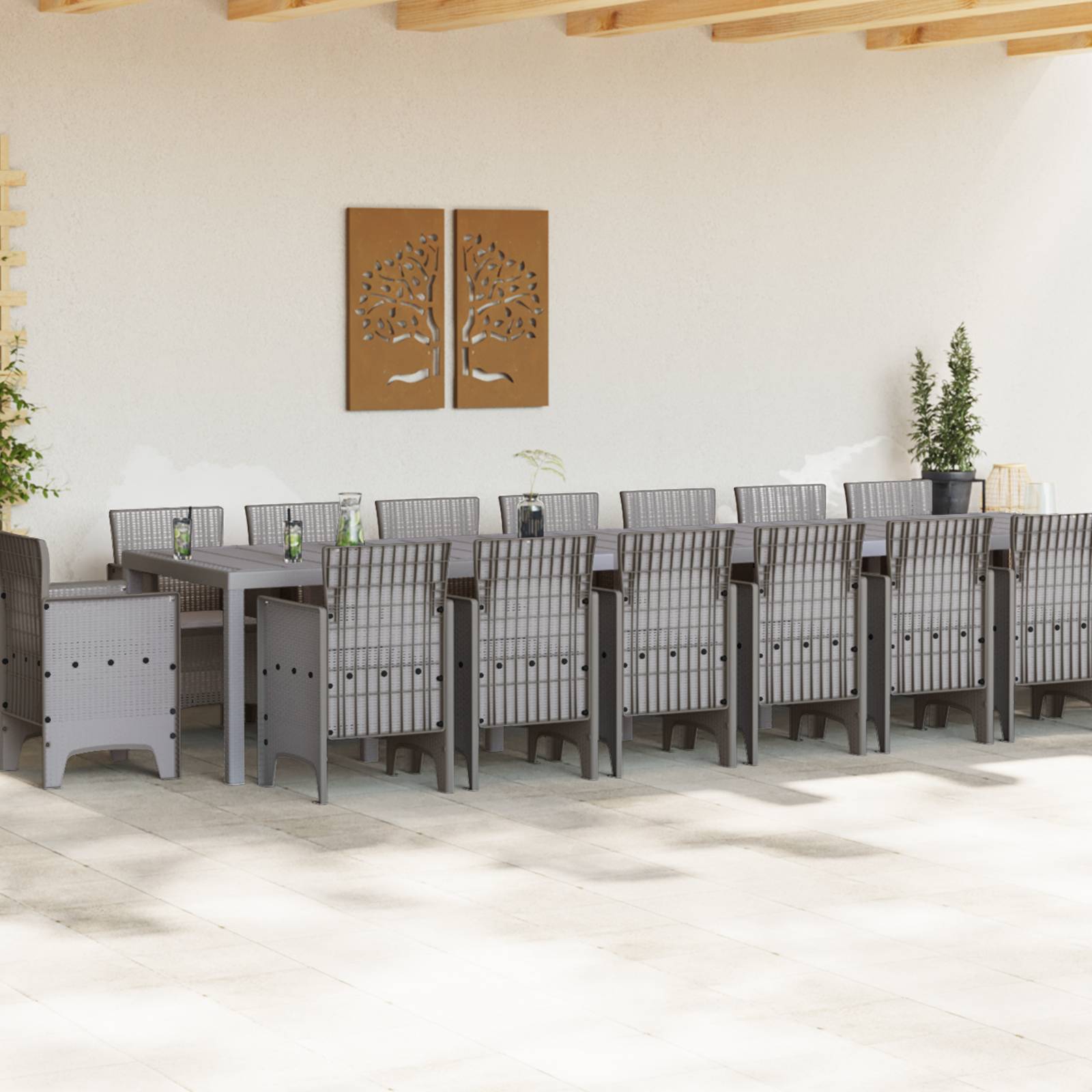 vidaXL 17-teiliges Garten Essset mit Kissen hellgrau Poly-Rattan