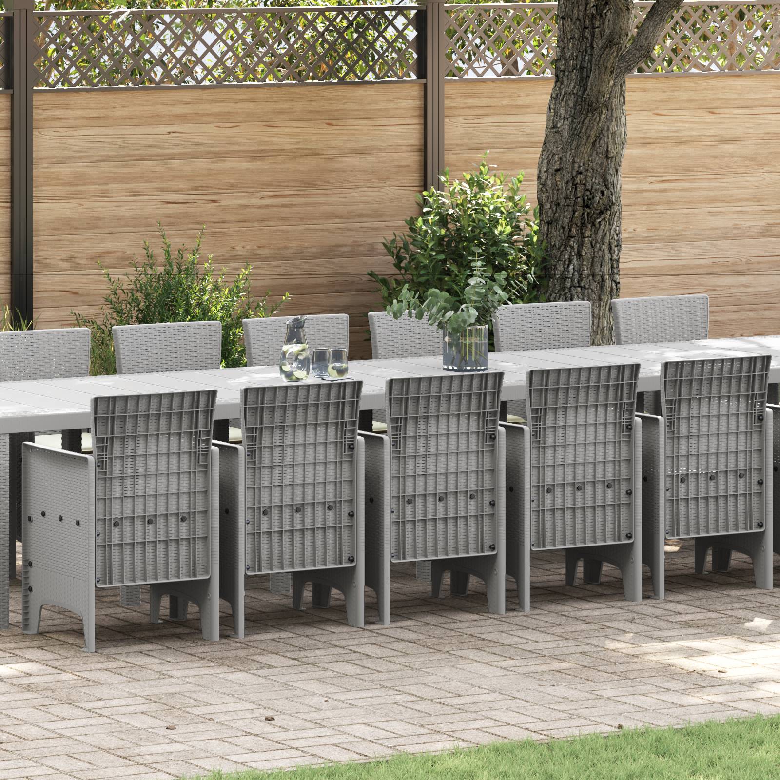 vidaXL 17-teiliges Garten Essgruppen Set mit Kissen Hellgrau Poly Rattan