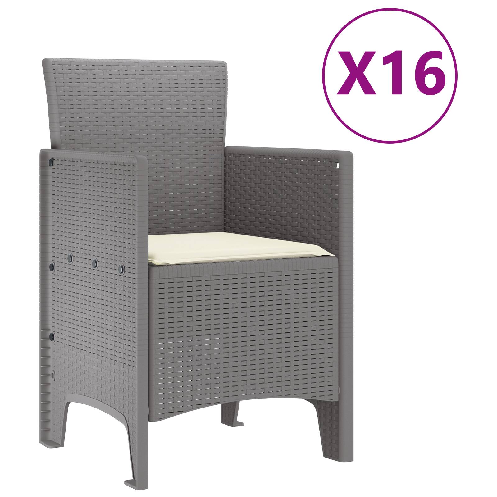 vidaXL 17-teiliges Garten Essgruppen Set mit Kissen Hellgrau Poly Rattan