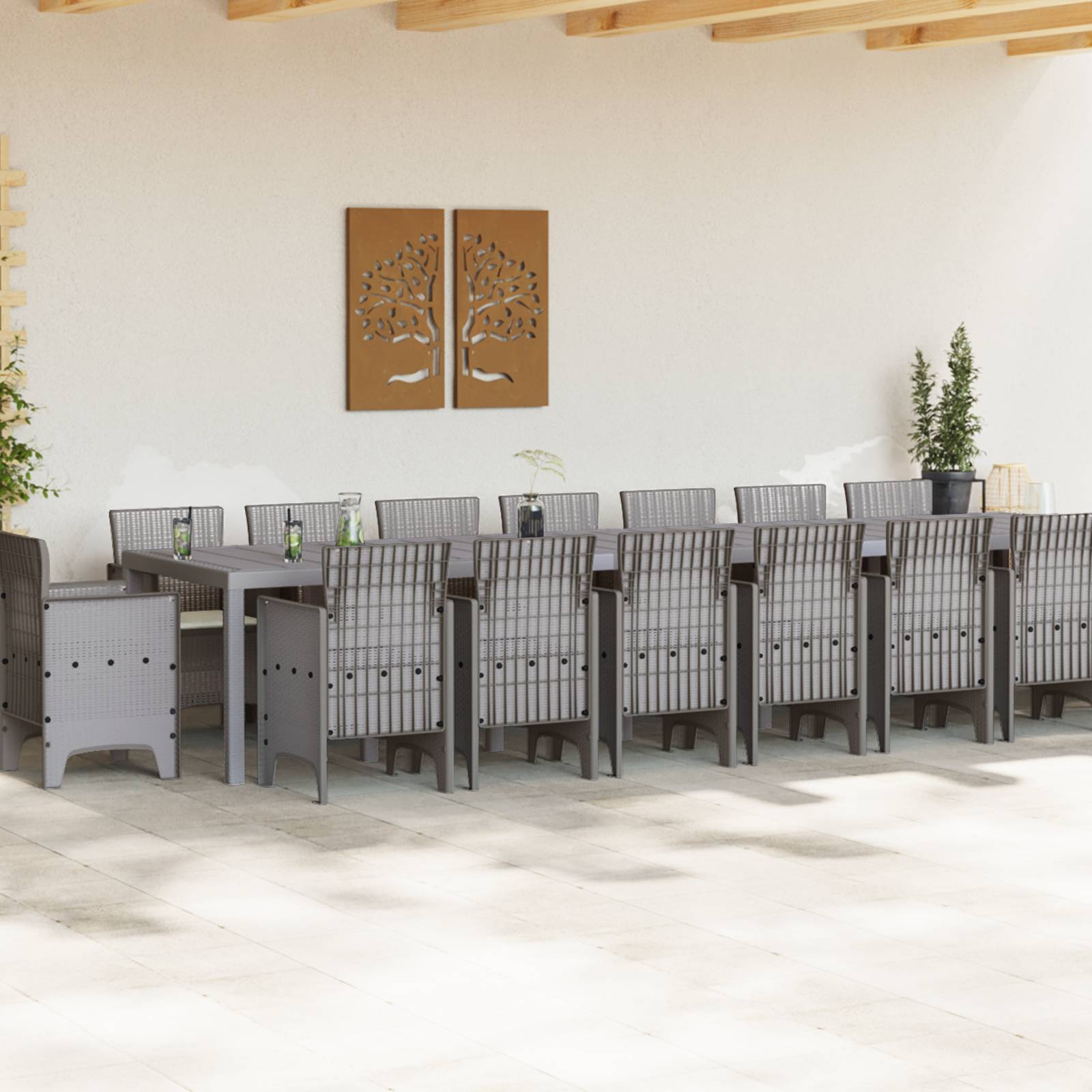 vidaXL 17-teiliges Garten Essgruppen Set mit Kissen Hellgrau Poly Rattan