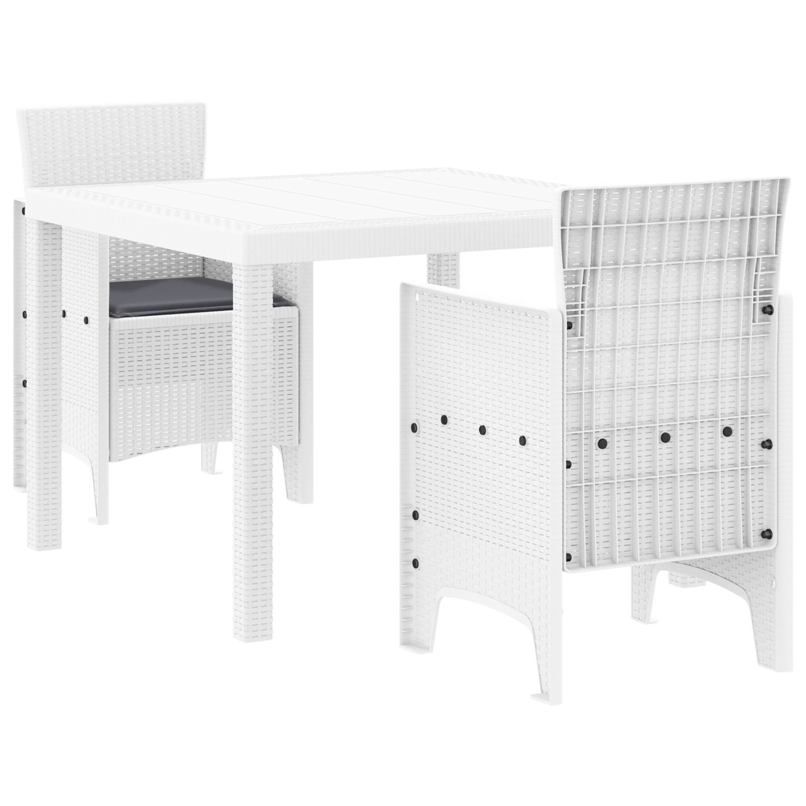 vidaXL 3-tlg. Garten-Essgruppe mit Kissen Weiß Poly Rattan