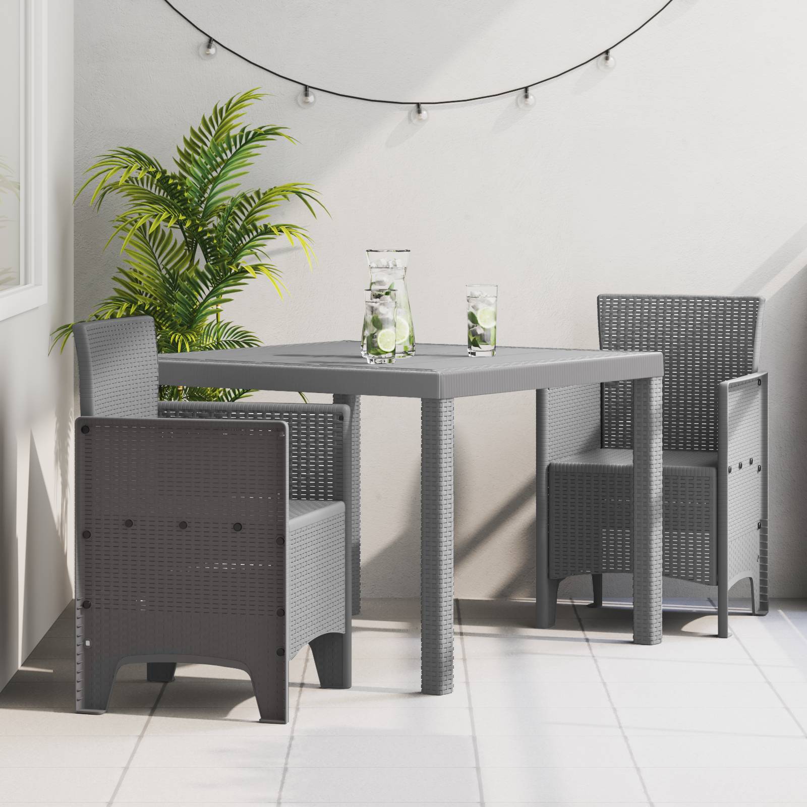 vidaXL 3-tlg. Garten-Essgruppe Hellgrau Poly Rattan