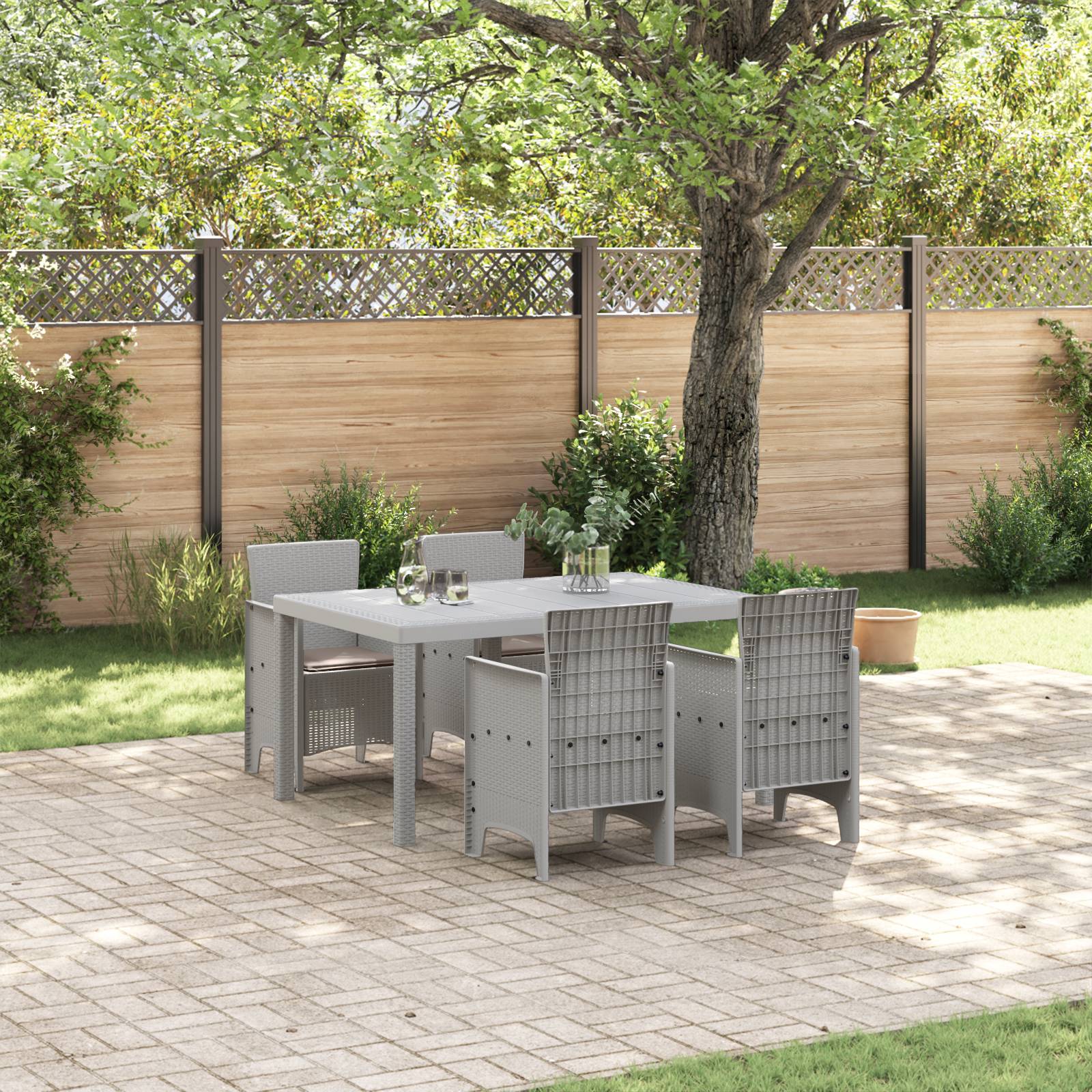 vidaXL 5-teilige Garten Essgruppe mit Kissen Hellgraues Poly Rattan