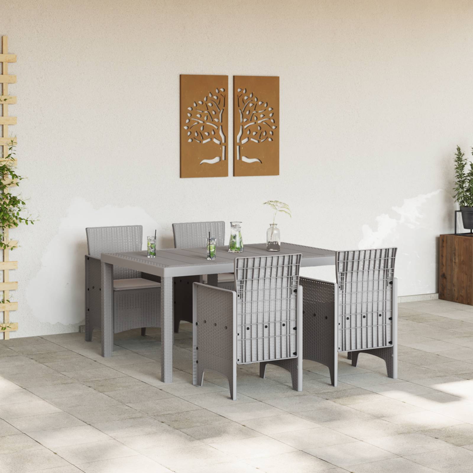 vidaXL 5-teilige Garten Essgruppe mit Kissen Hellgraues Poly Rattan